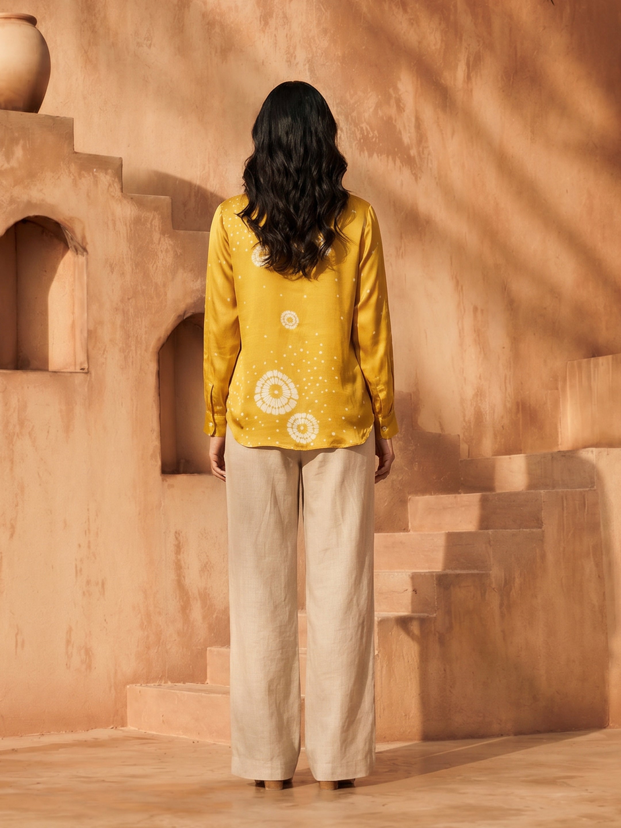 Daisy Yellow Crepe Printed Shirt