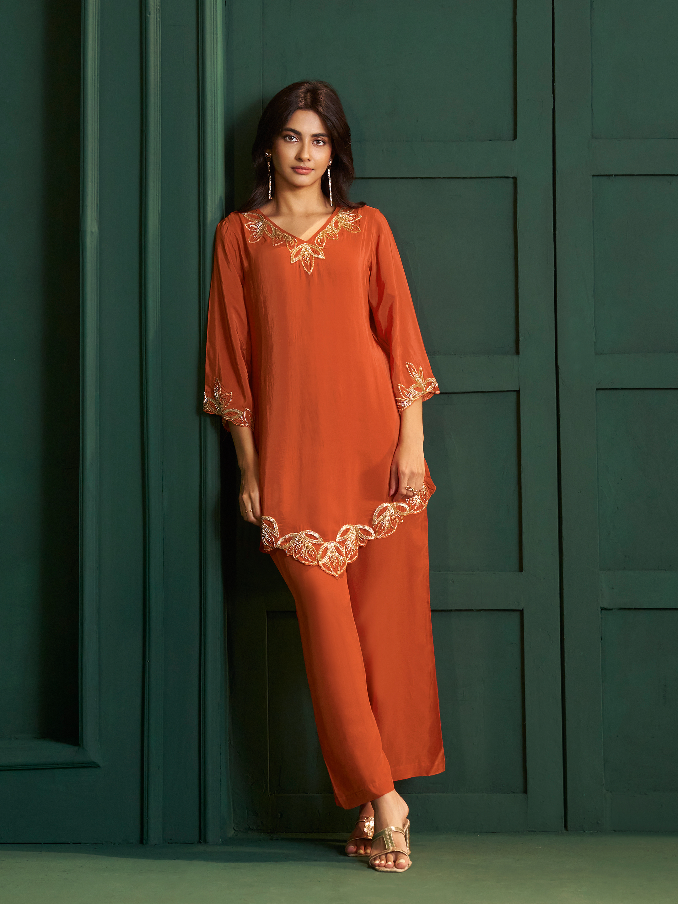 Aarunya Orange Embroidered Co-ord Set