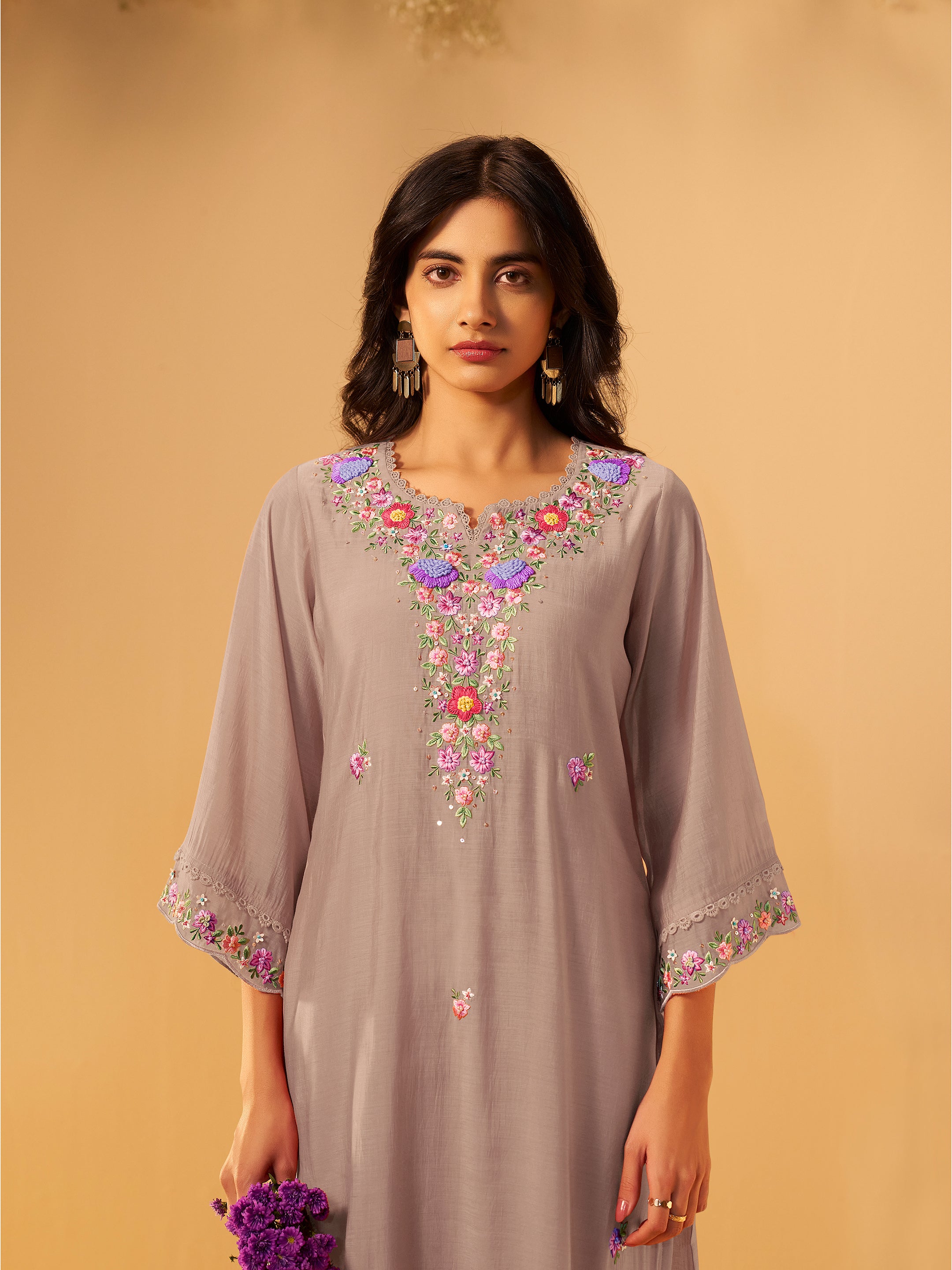 Inaya Grey Mul Chanderi Handwork Set