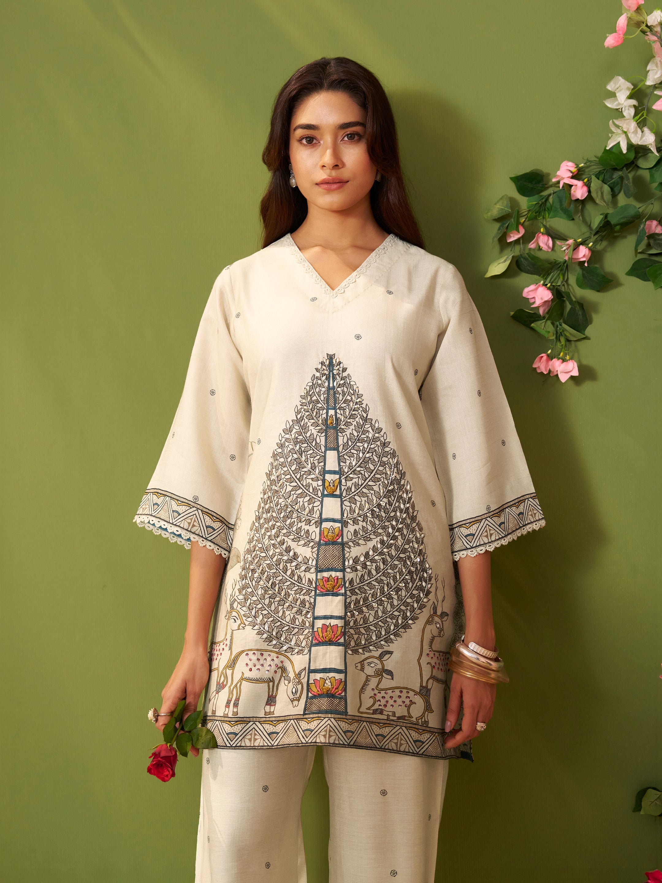Dhoop White Vatican Silk Co-ord Set