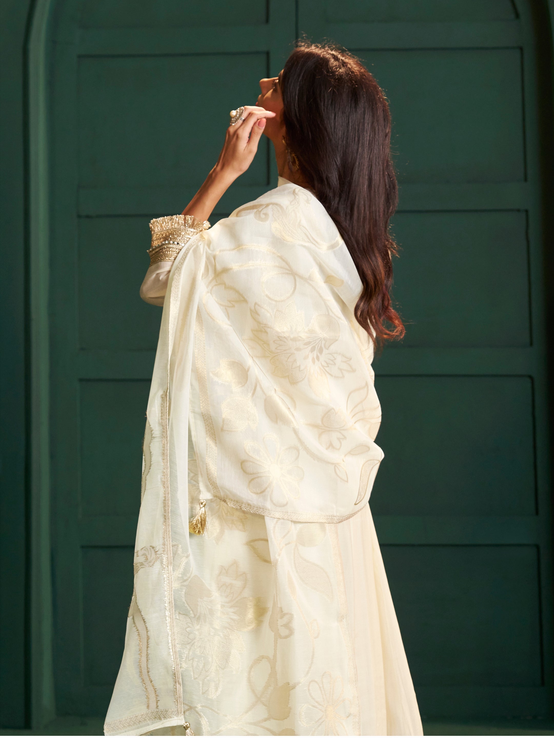 Sitara White Chanderi Mirror Work Suit Set