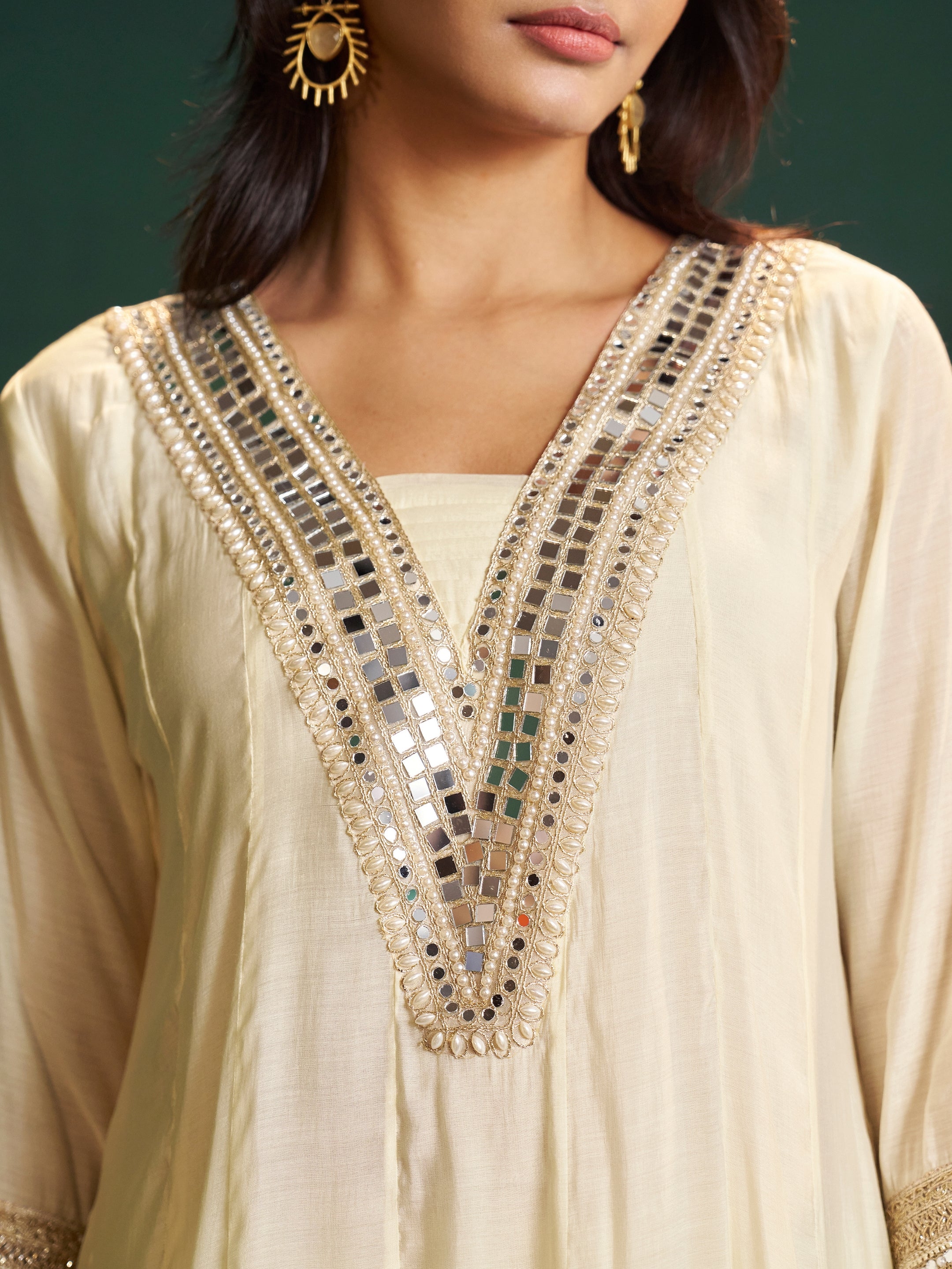 Sitara White Chanderi Mirror Work Suit Set