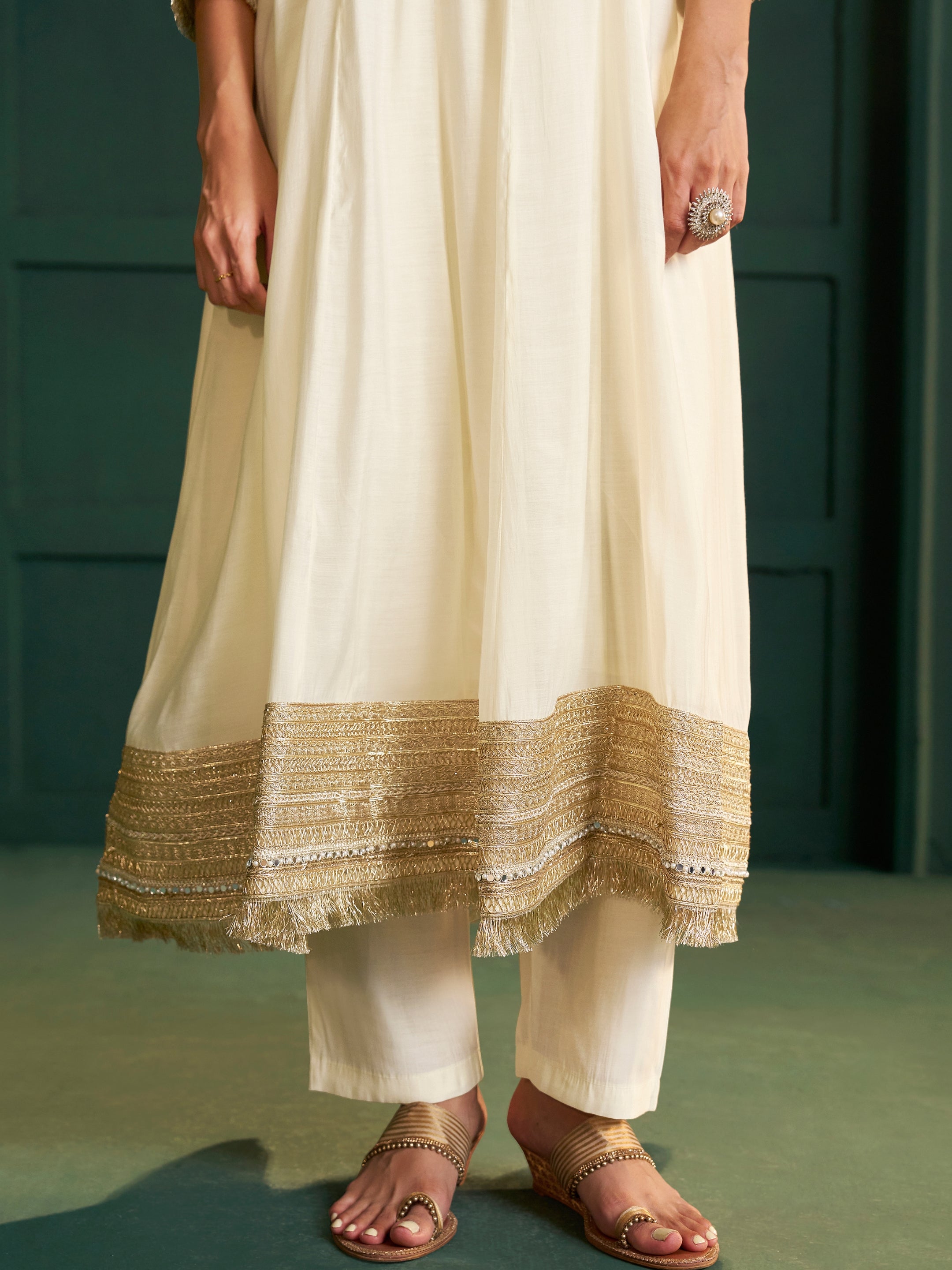 Sitara White Chanderi Mirror Work Suit Set