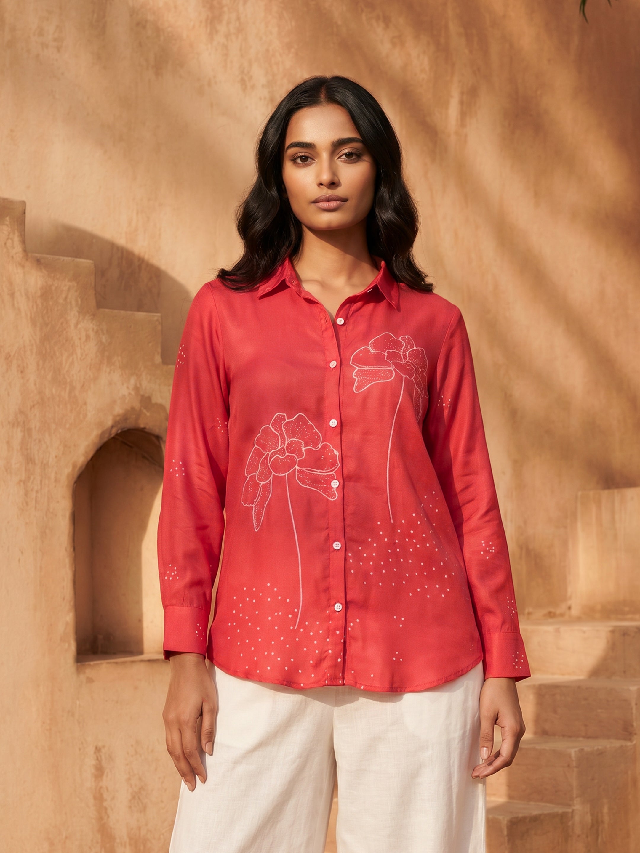 Scarlett Red Crepe Printed Shirt