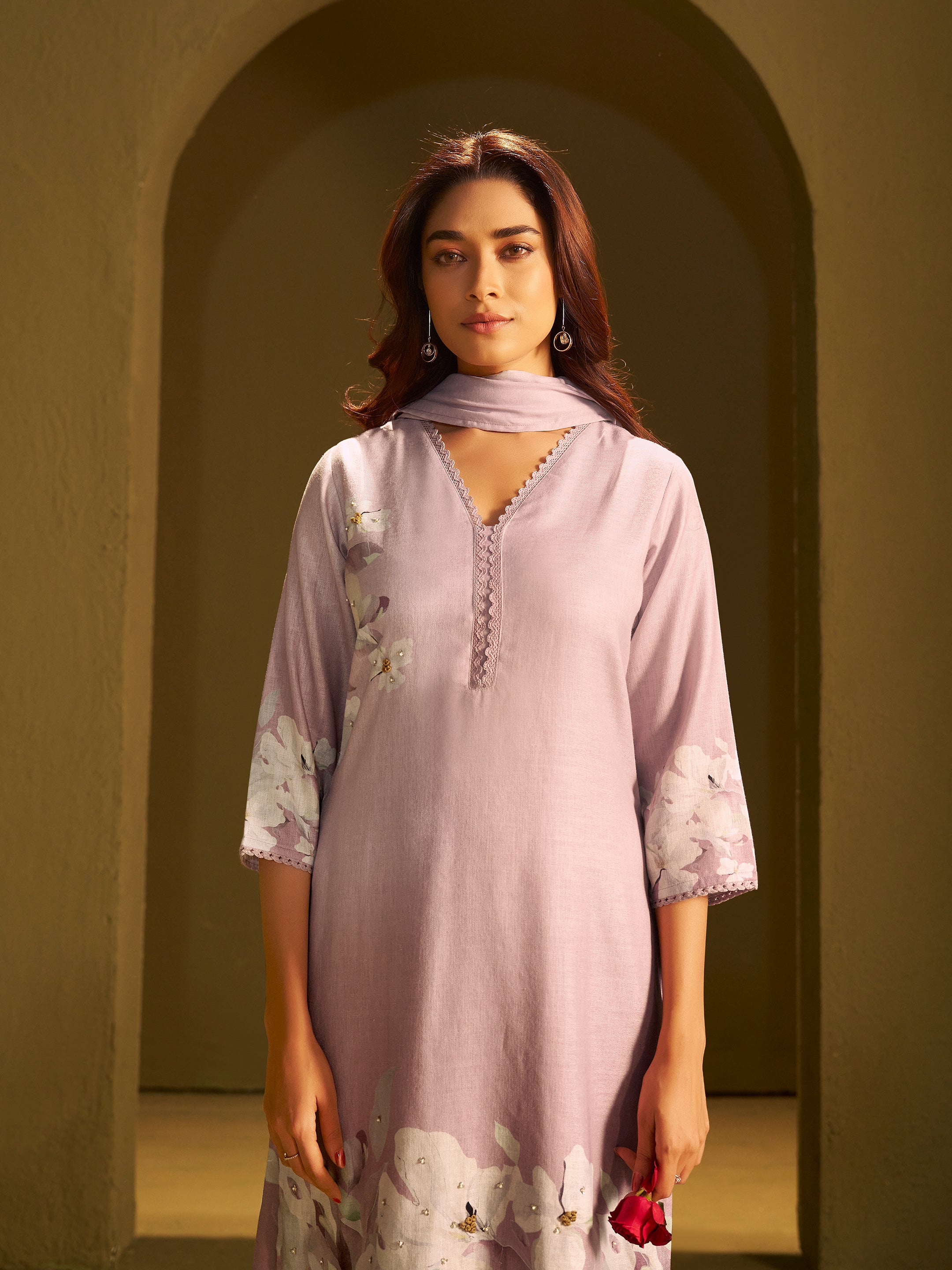 Kiara Light Purple Linen Printed Set