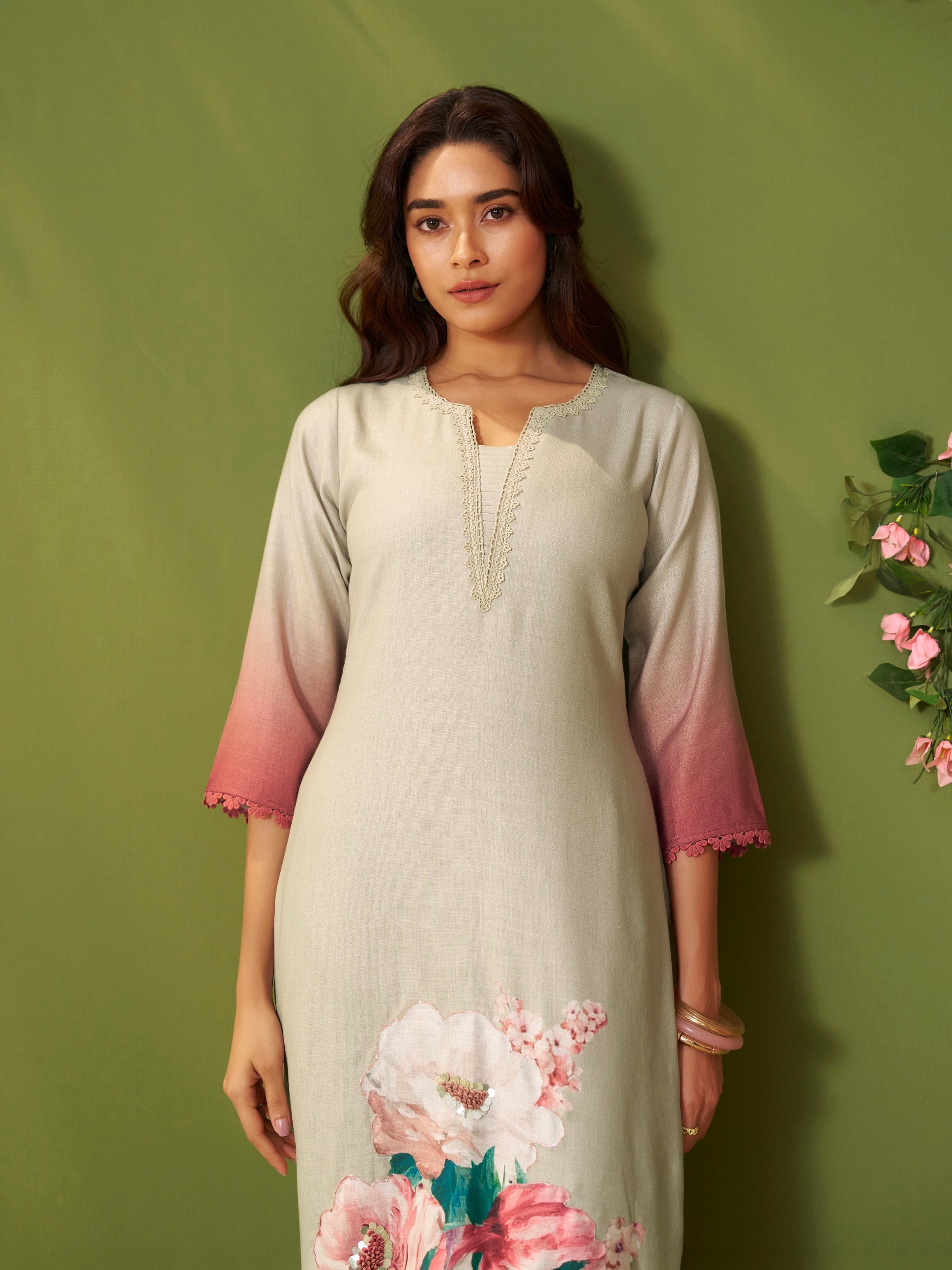 Gulabo Grey Linen Mul Suit Set