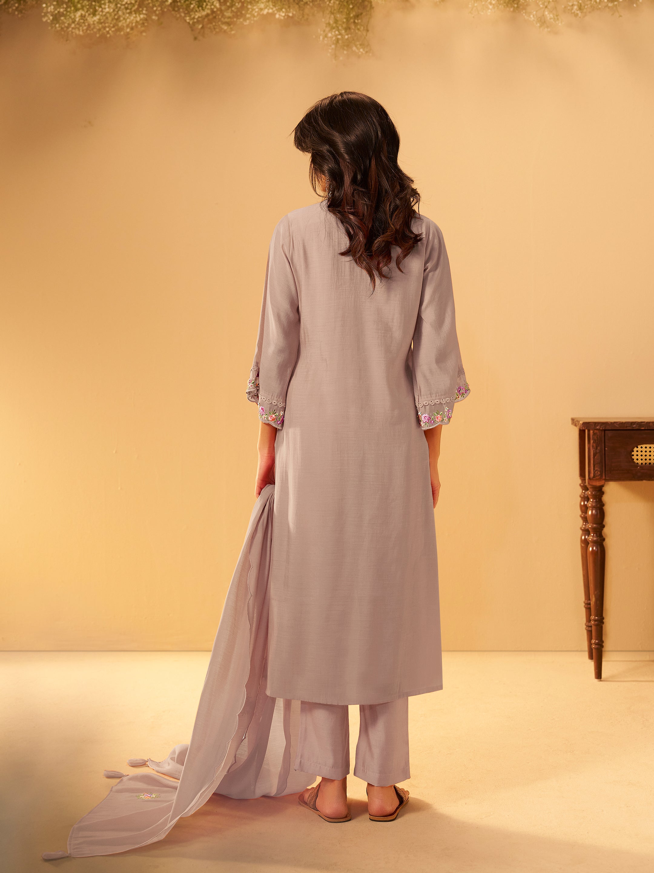 Inaya Grey Mul Chanderi Handwork Set