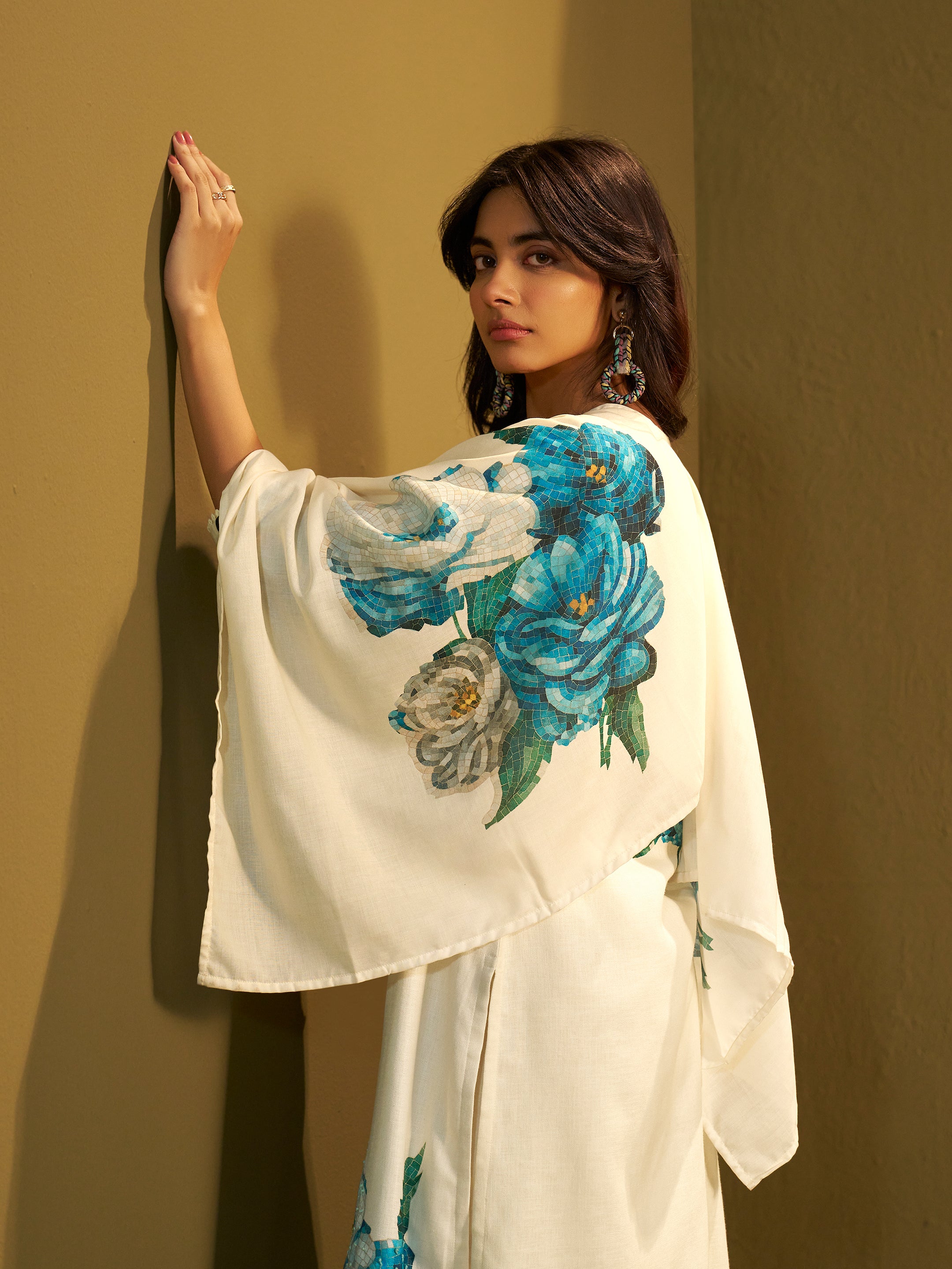 Siya White Linen Printed Set