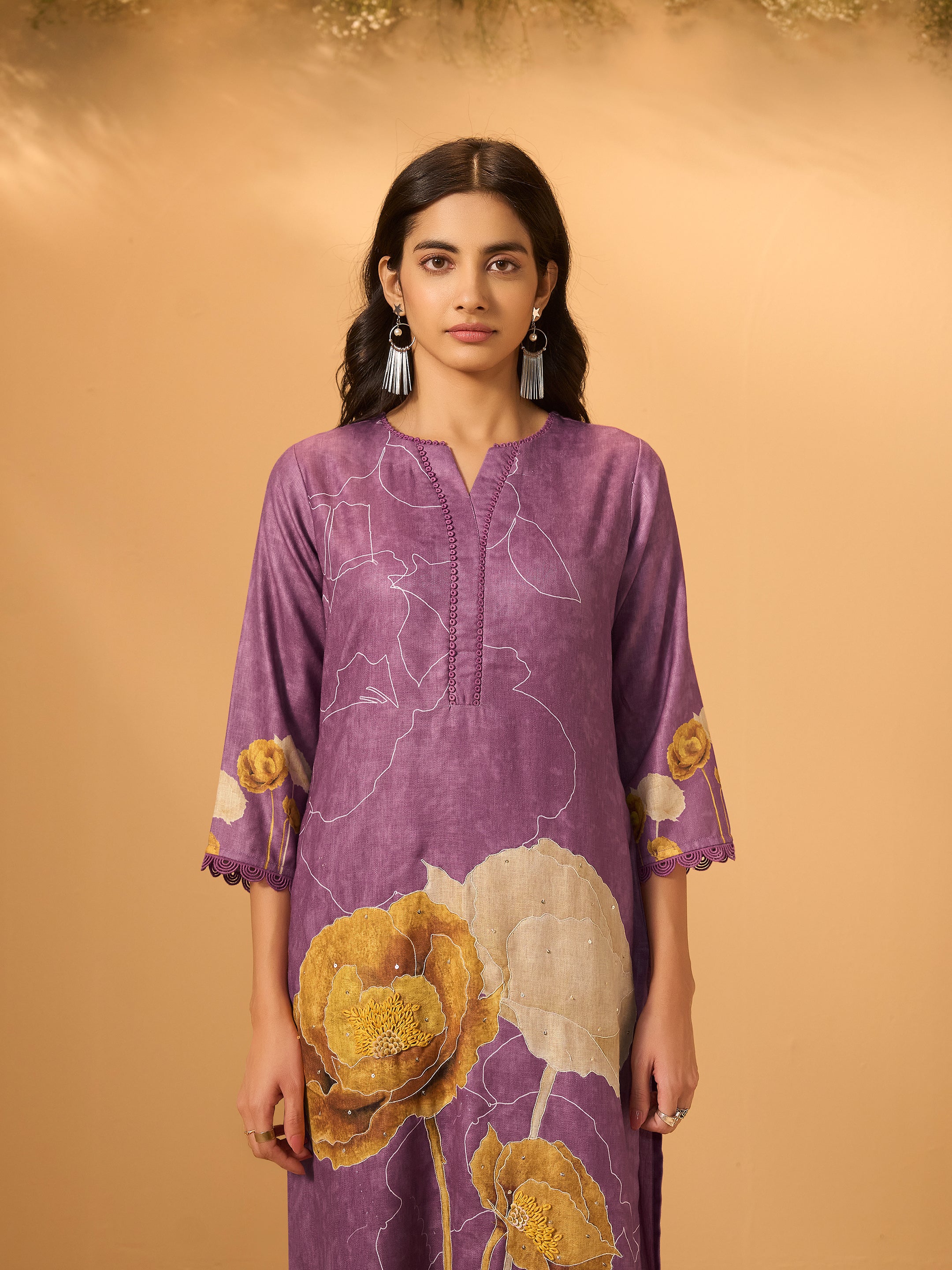 Amoli Purple Linen Printed Set