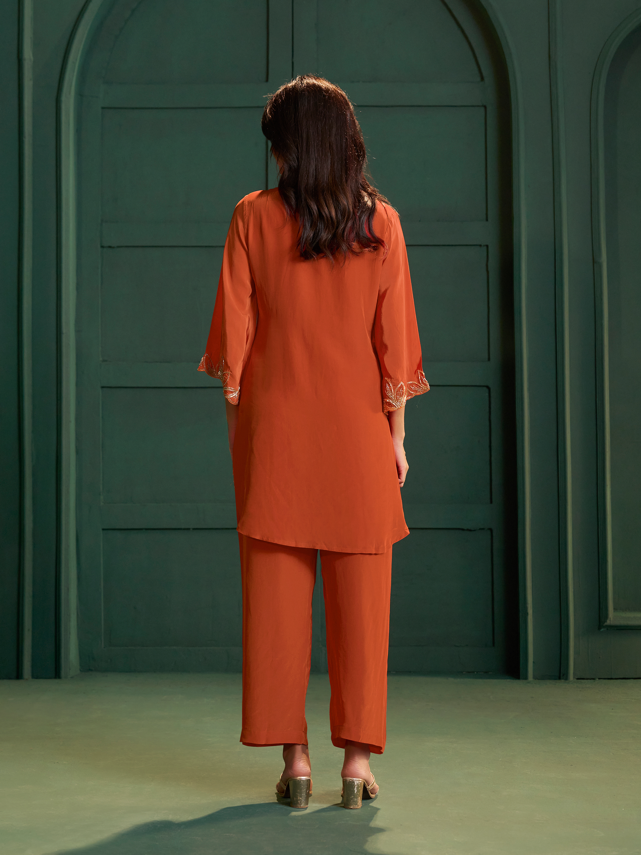 Aarunya Orange Embroidered Co-ord Set