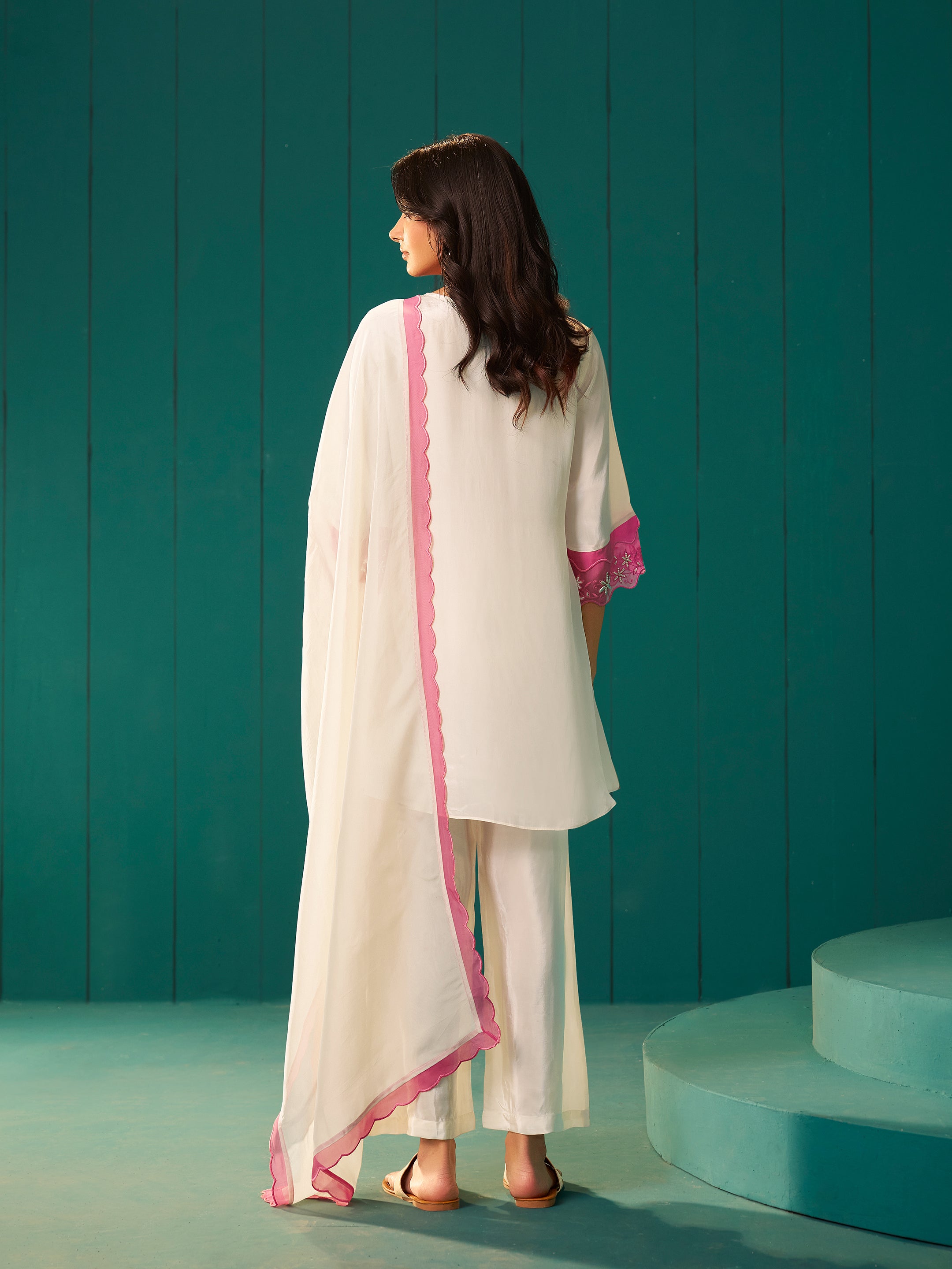 Zoya White Natural Crepe Salwar Set