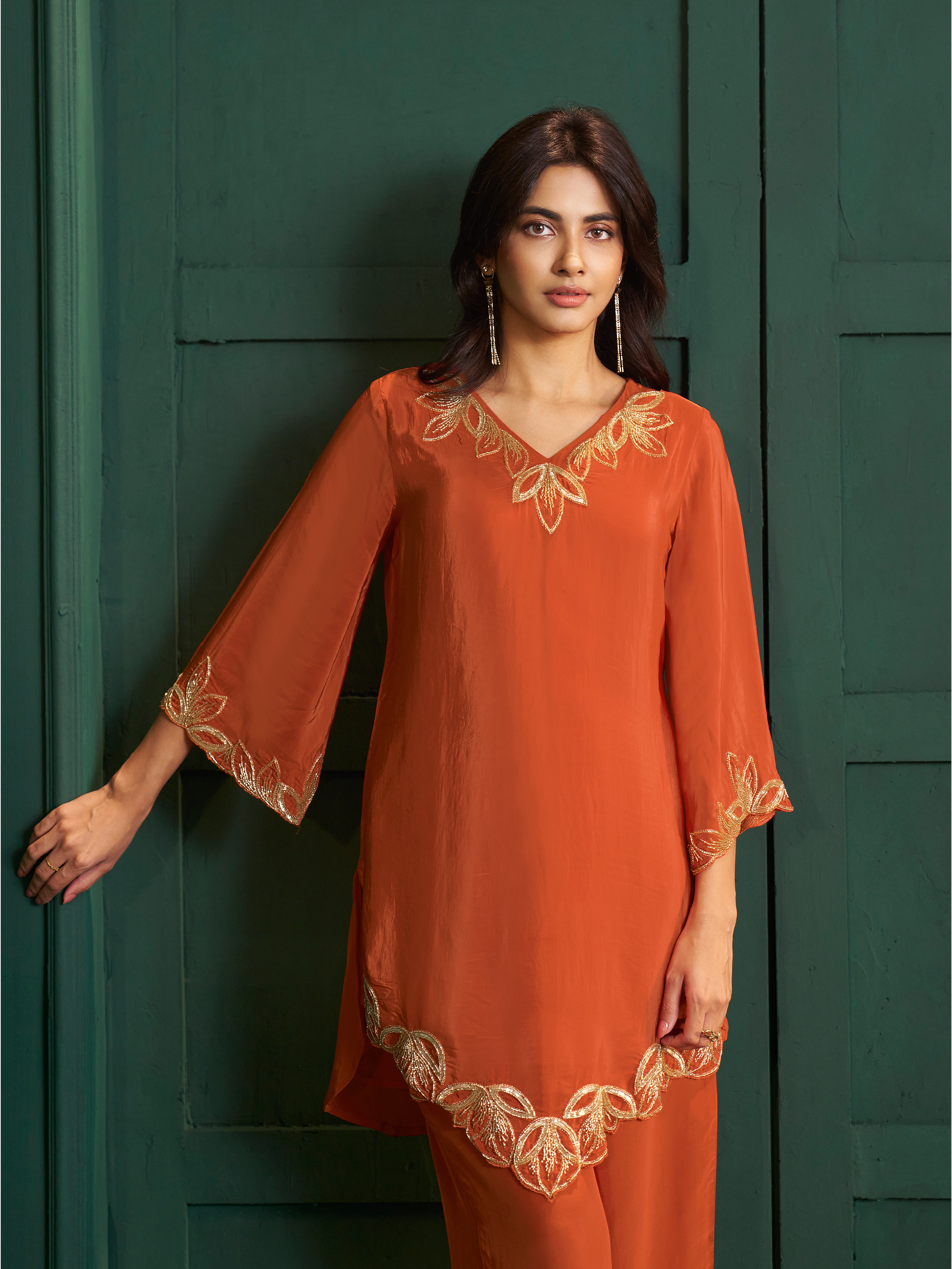 Aarunya Orange Embroidered Co-ord Set