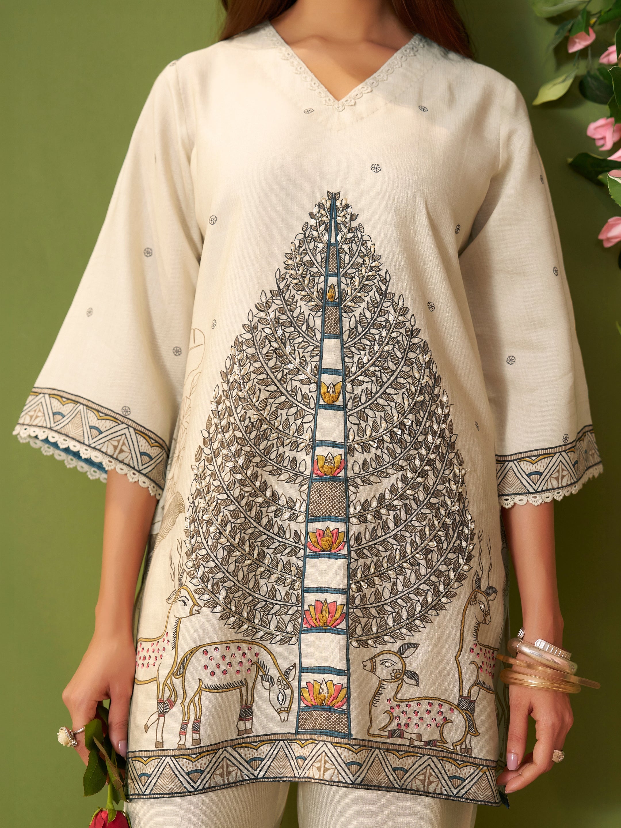 Dhoop White Vatican Silk Co-ord Set