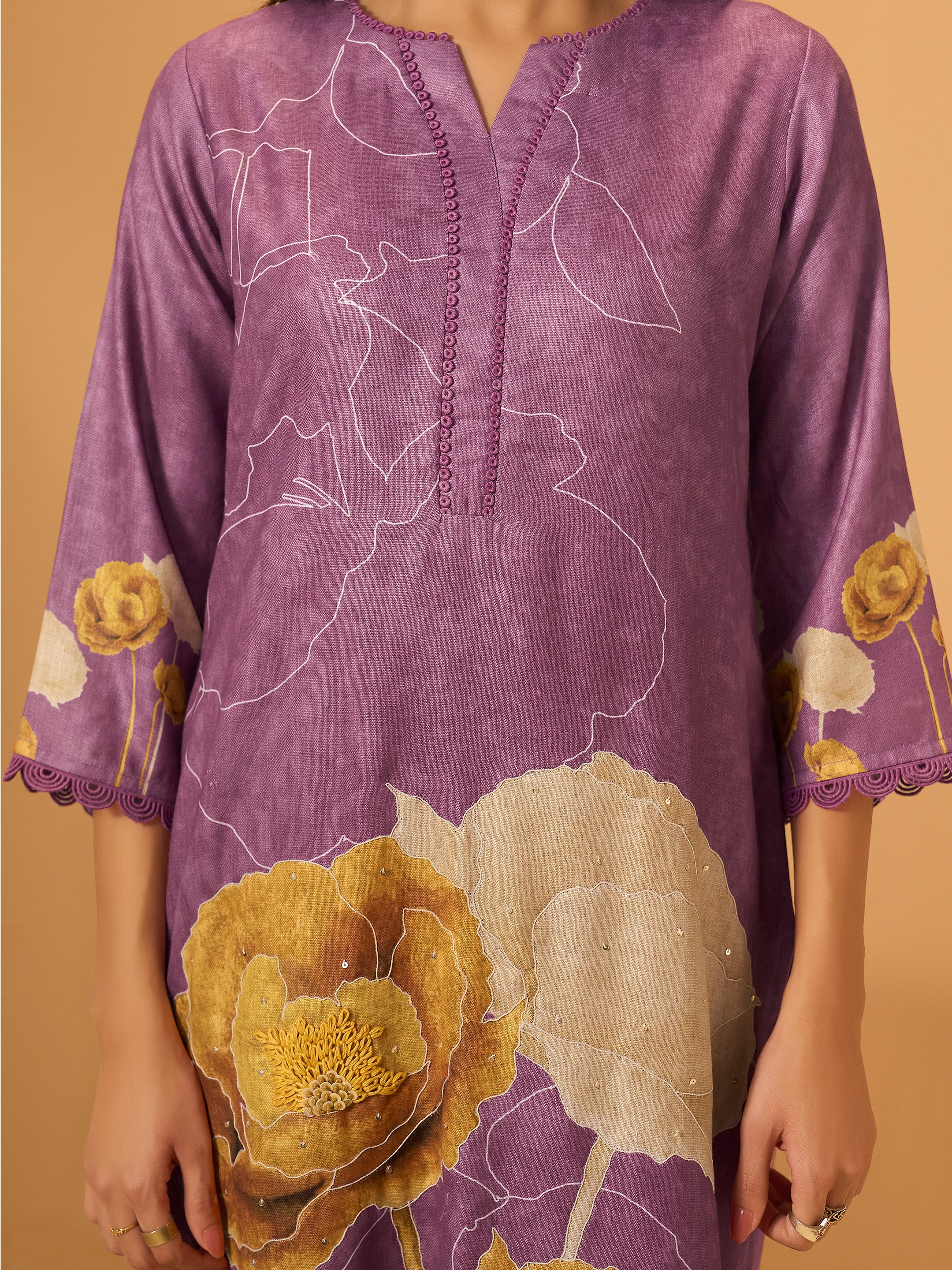 Amoli Purple Linen Printed Set