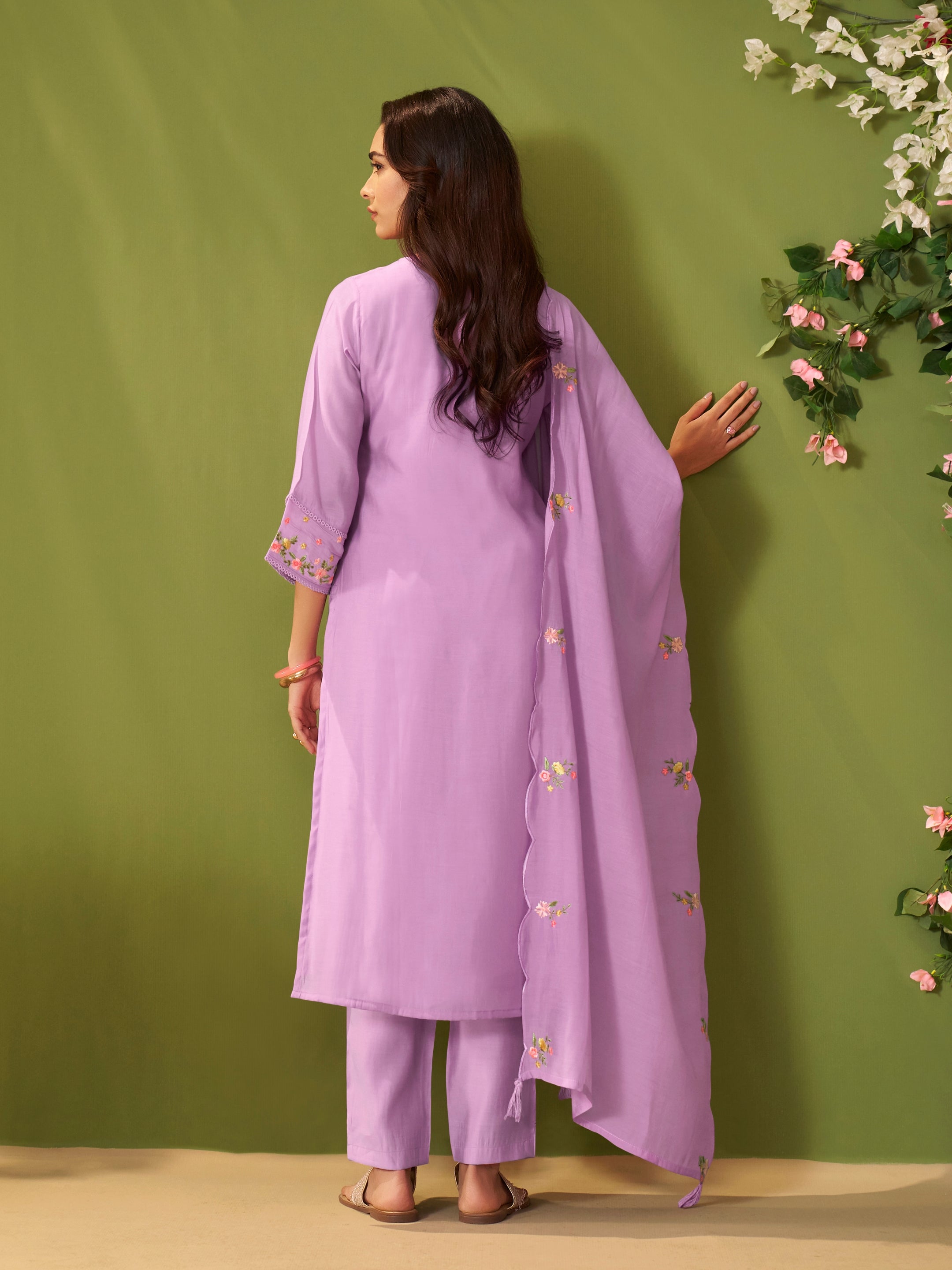 Sona Purple Mul Chanderi Suit Set