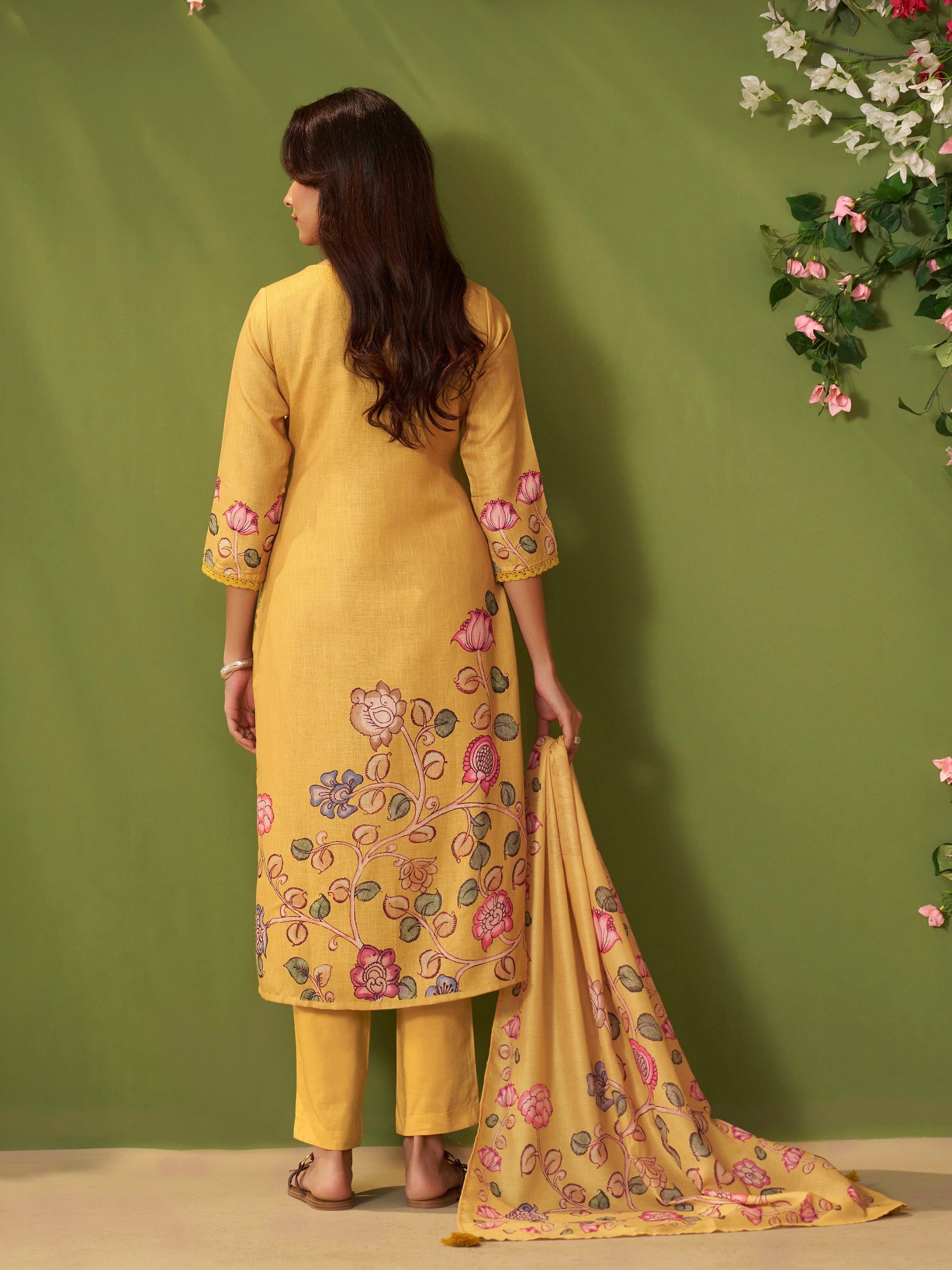Kesari Yellow Linen Mul Suit Set