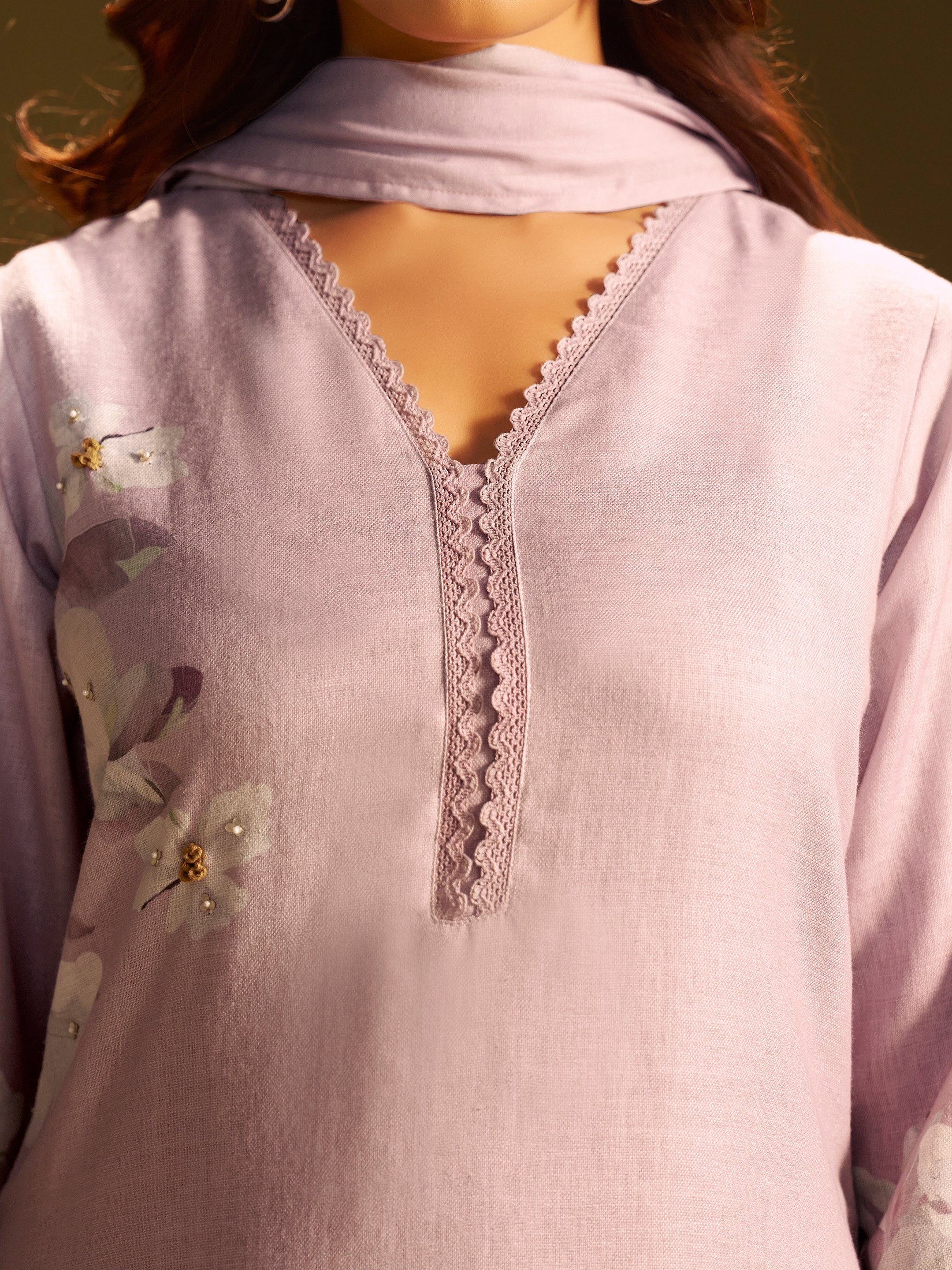 Kiara Light Purple Linen Printed Set