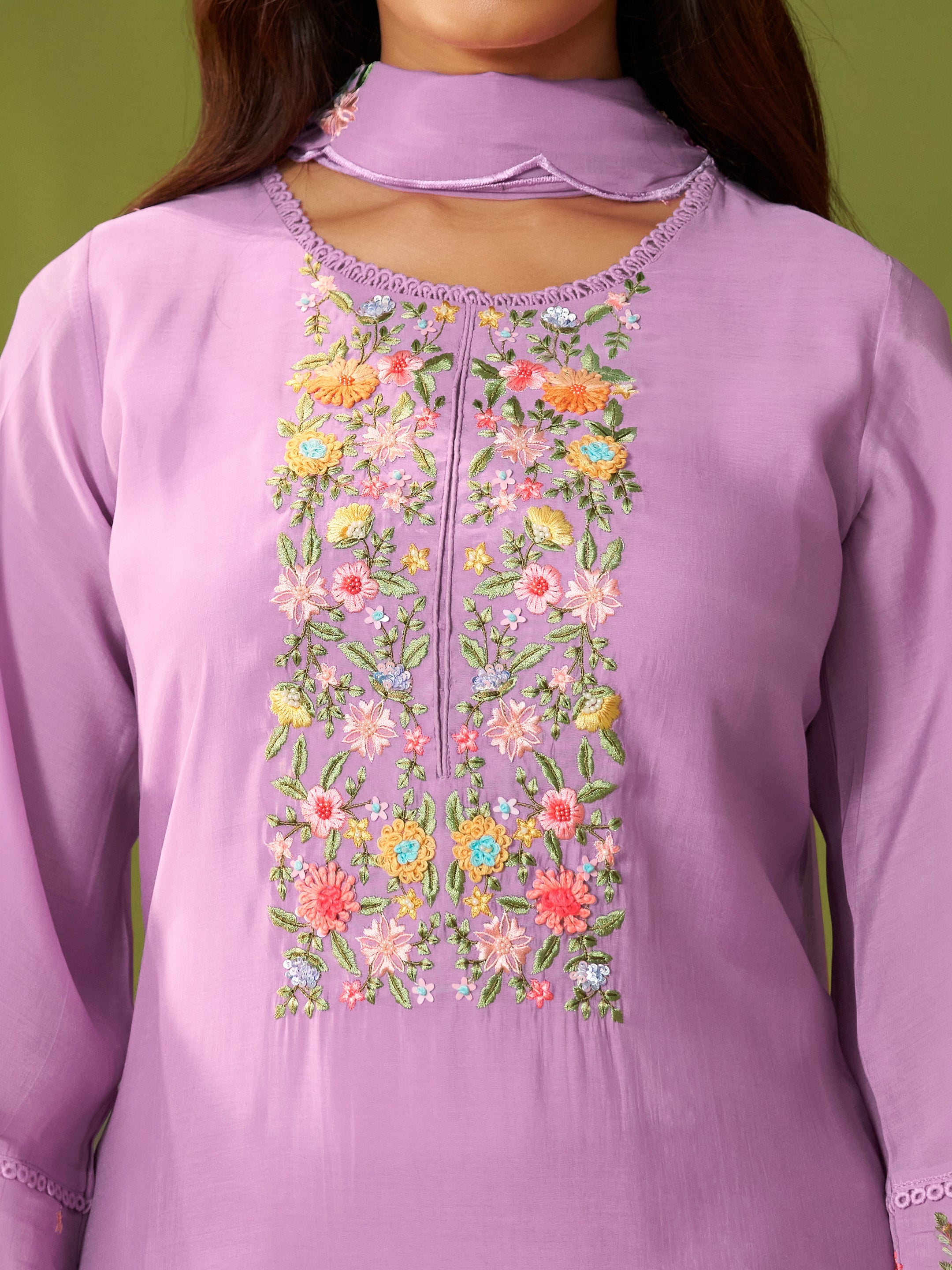 Sona Purple Mul Chanderi Suit Set