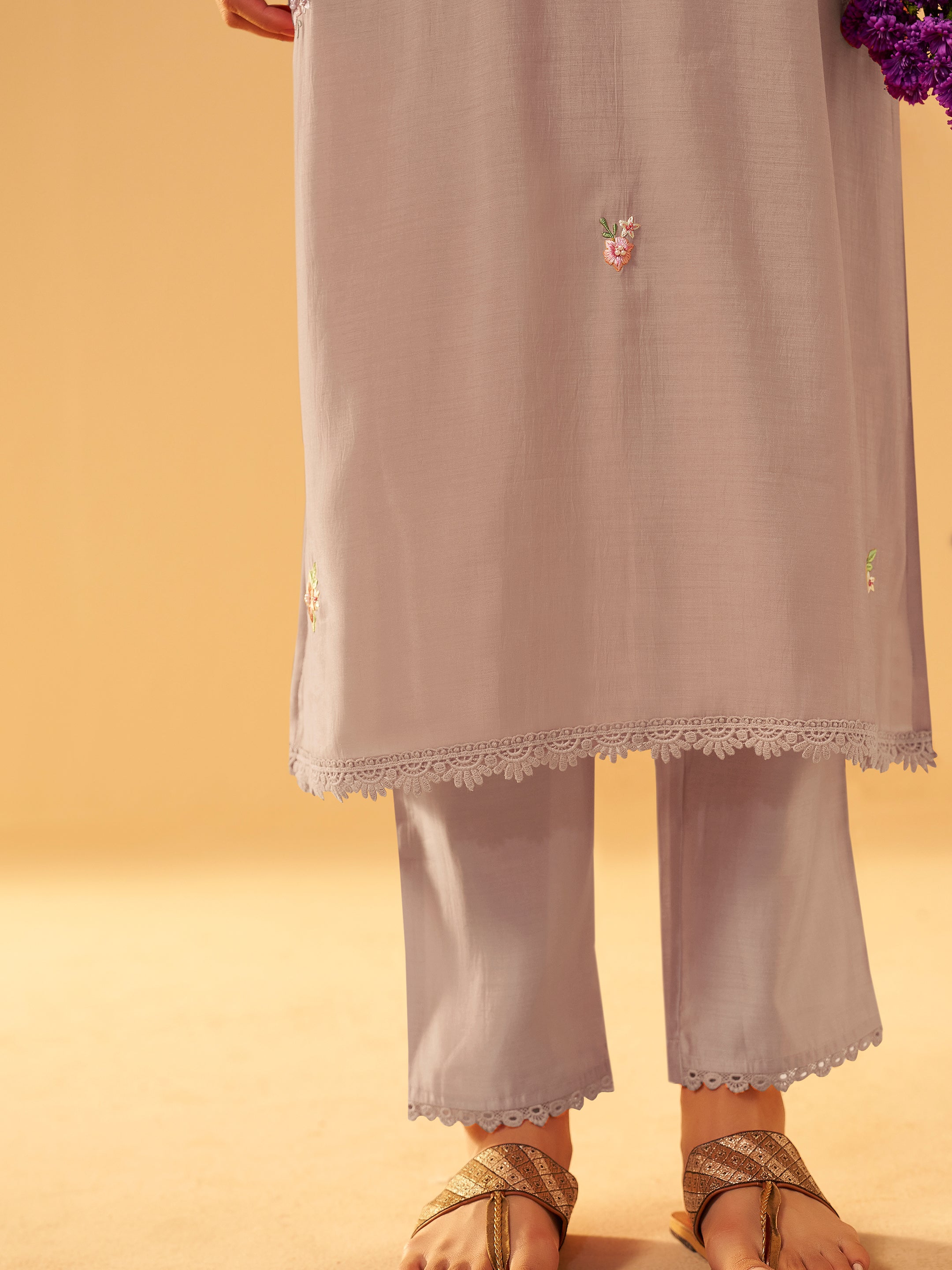 Inaya Grey Mul Chanderi Handwork Set