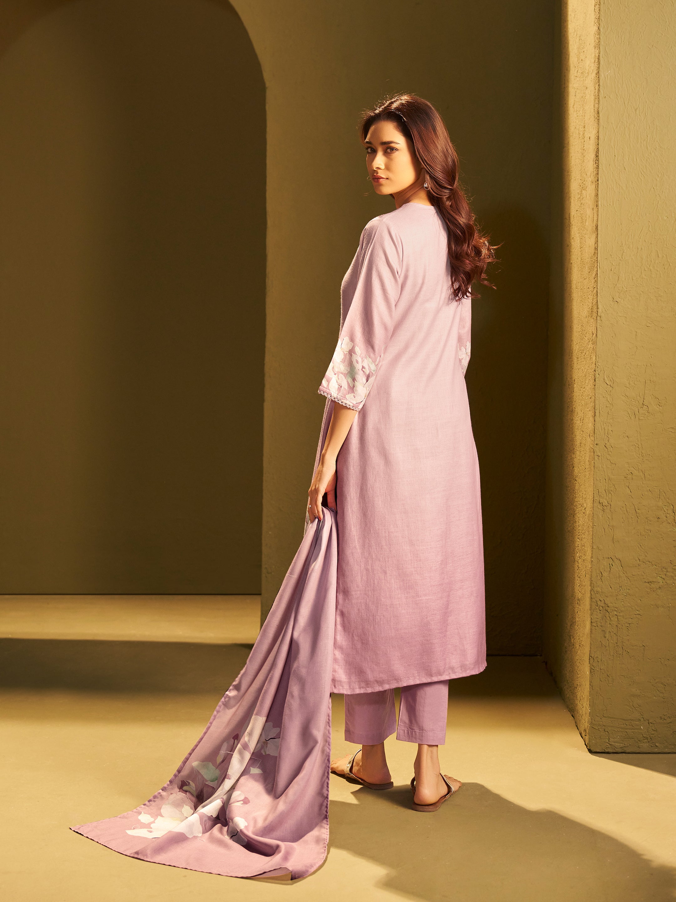 Kiara Light Purple Linen Printed Set