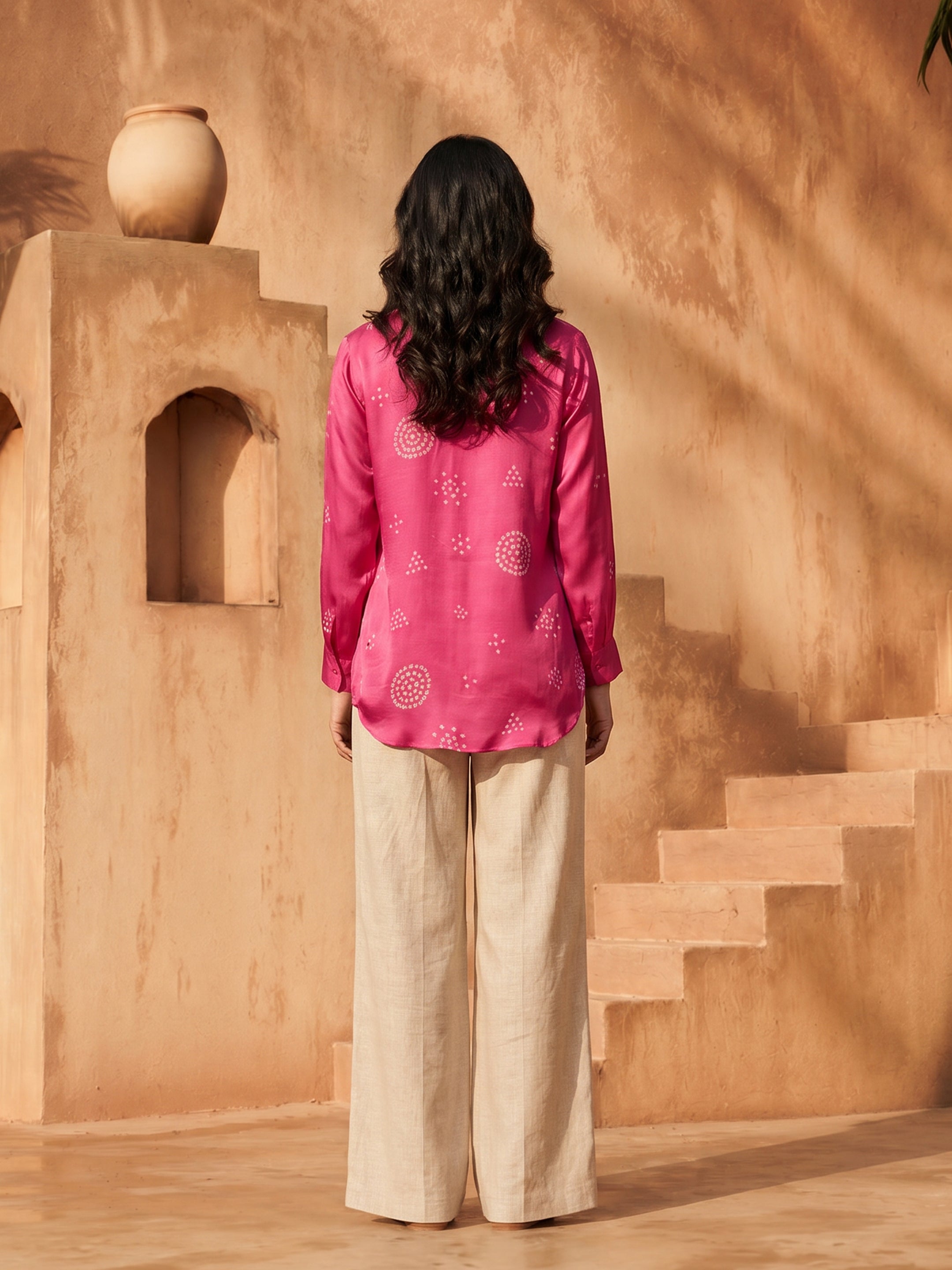 Bella Pink Crepe Printed Shirt