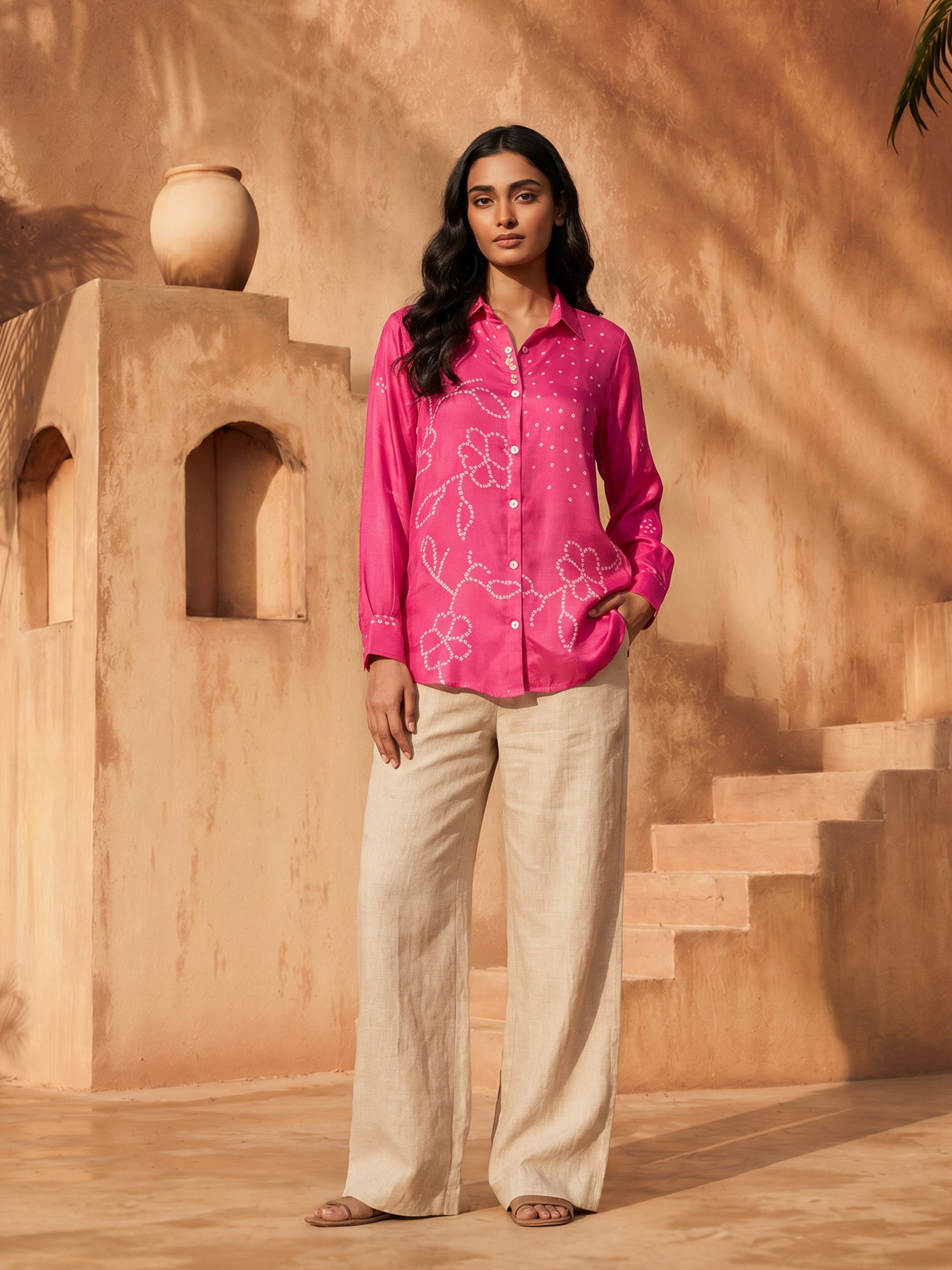 Bella Pink Crepe Printed Shirt