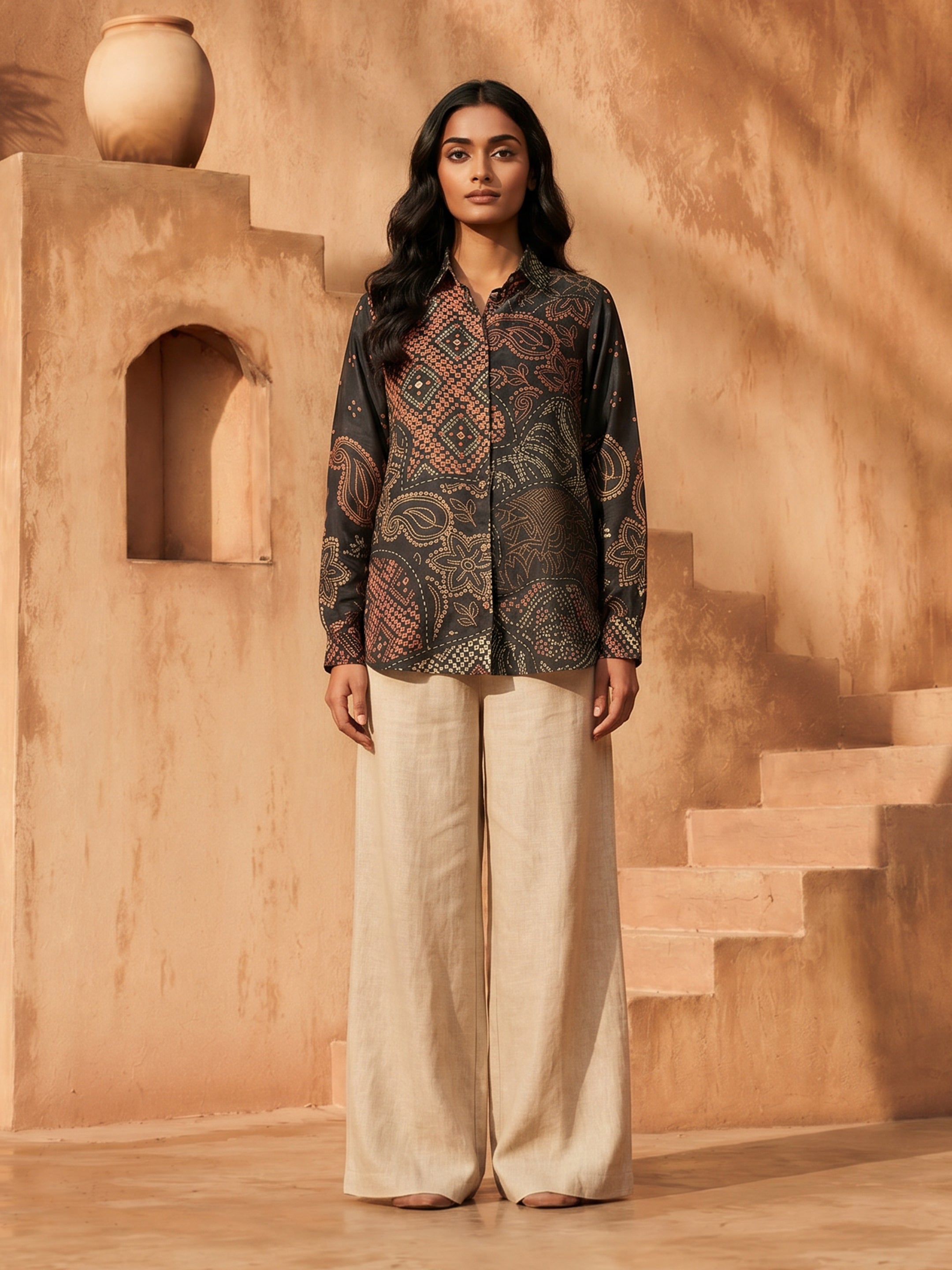 Celeste Black Crepe Printed Shirt