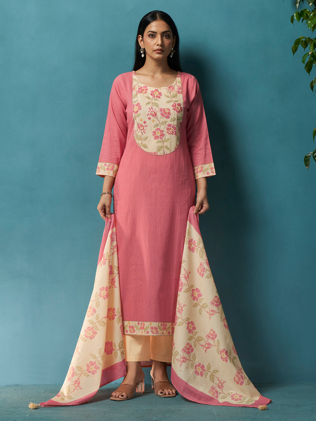 Phull Pink Cotton Mal Suit Set