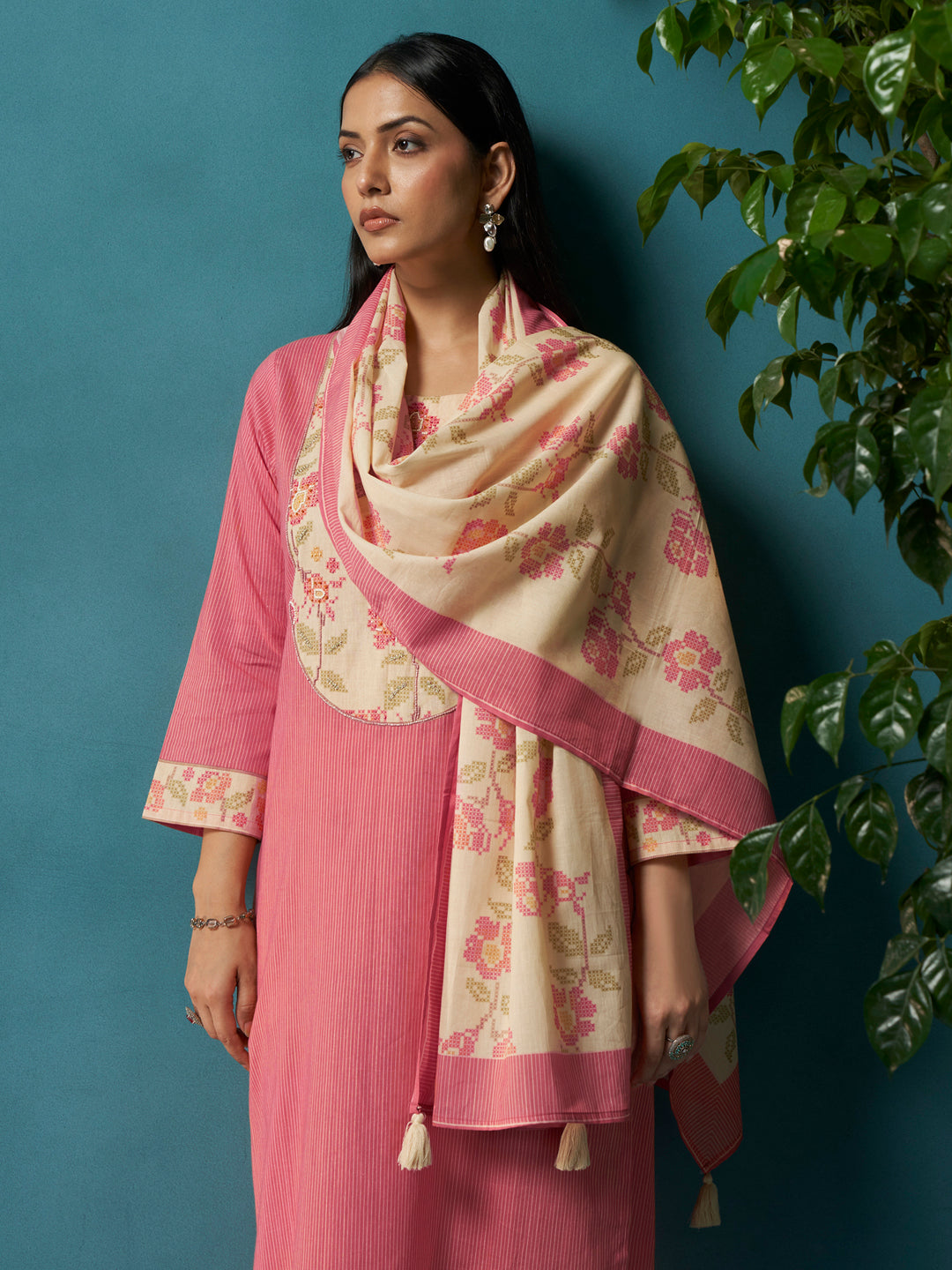 Phull Pink Cotton Mal Suit Set