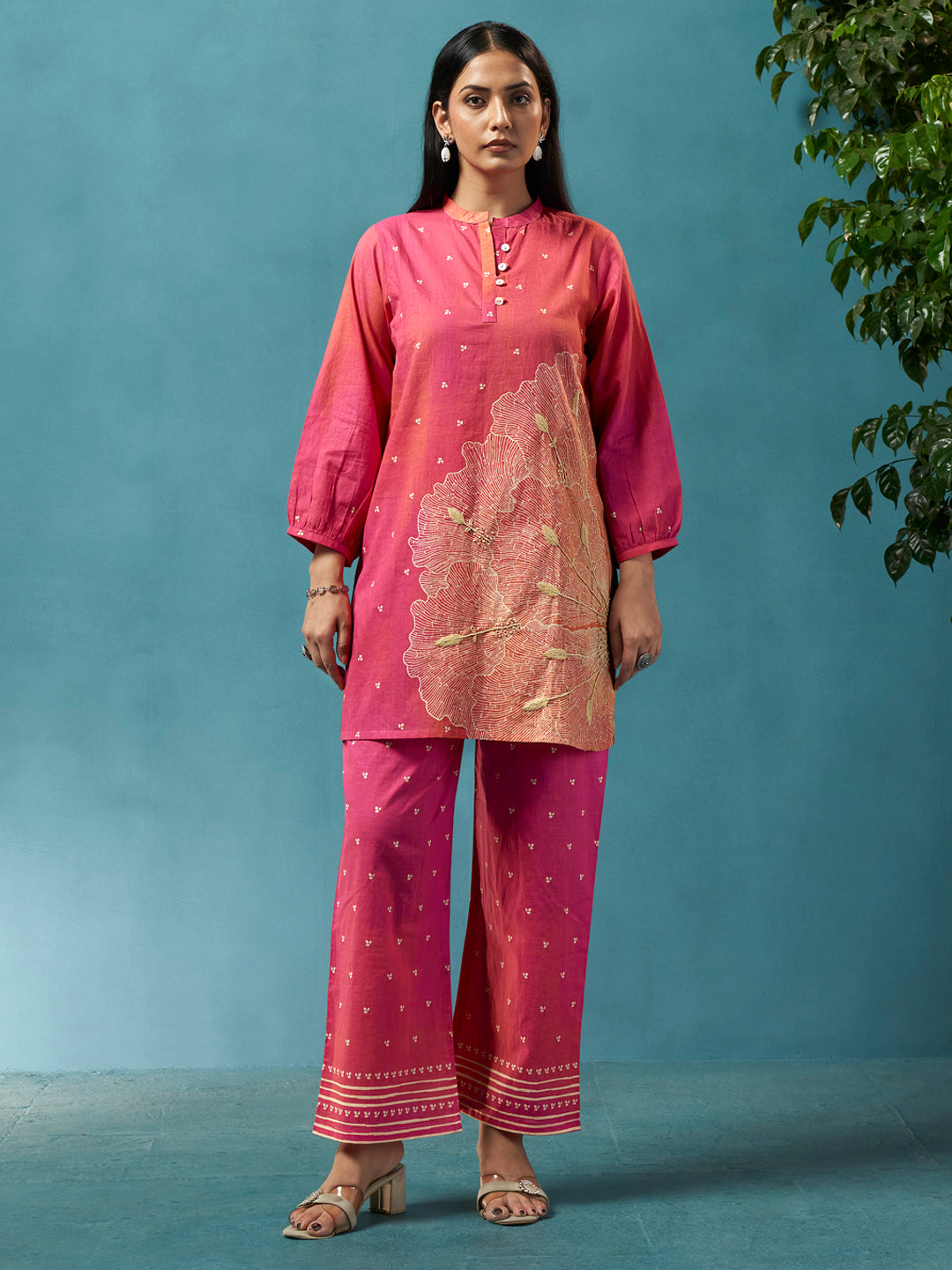 Gulmohar Pink Cotton Mal Co-Ord Set