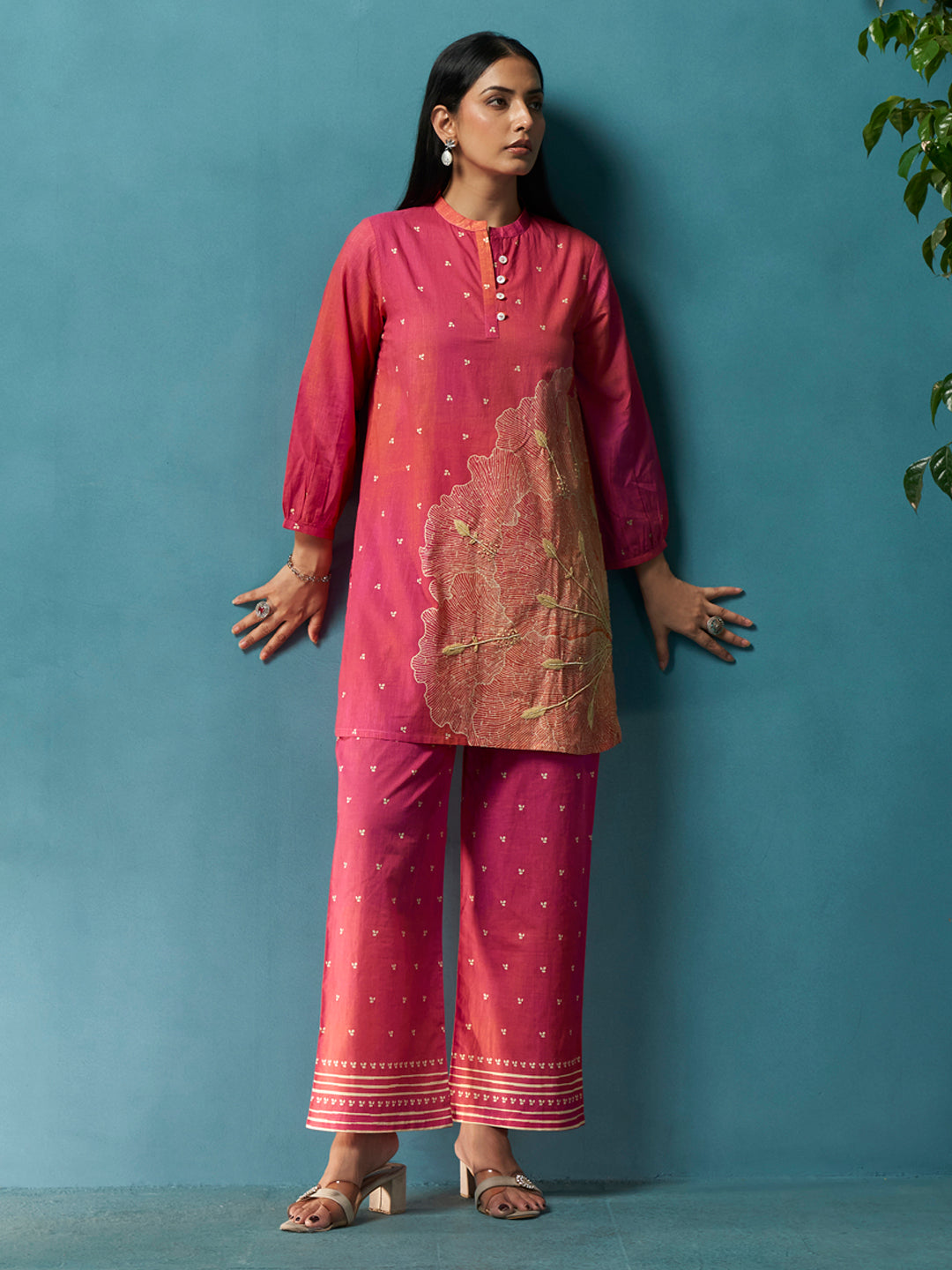 Gulmohar Pink Cotton Mal Co-Ord Set