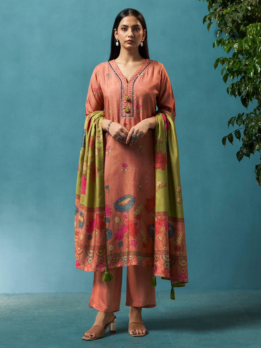Raunaq Dusty Peach Muslin Suit Set