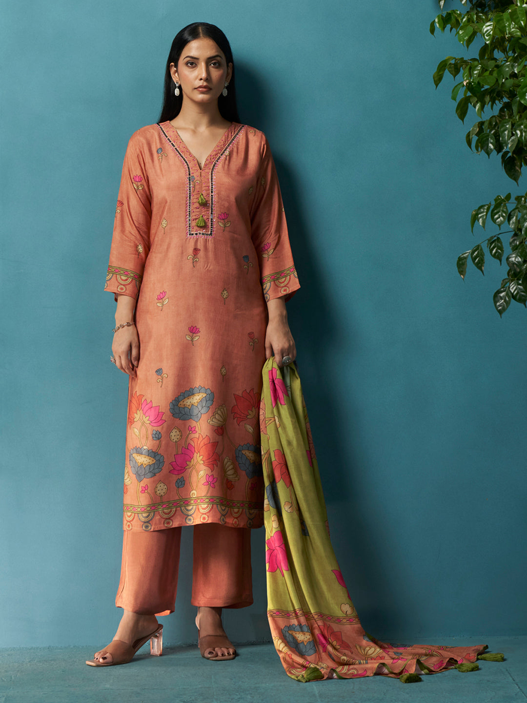 Raunaq Dusty Peach Muslin Suit Set