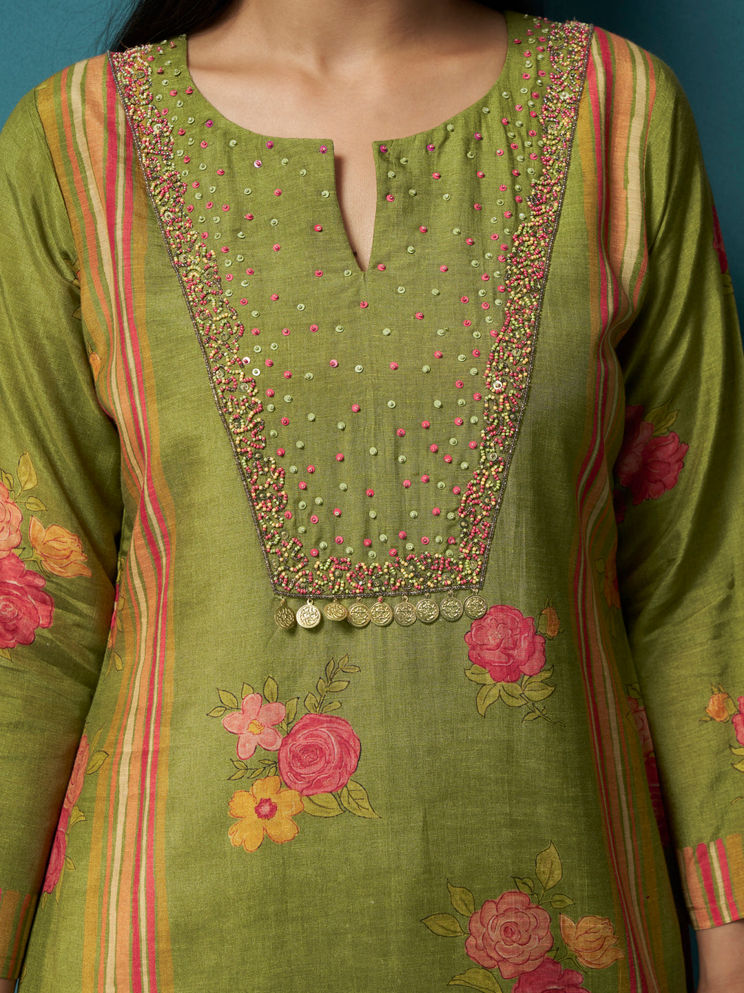 Phulwari Green Rio-Linen Suit Set