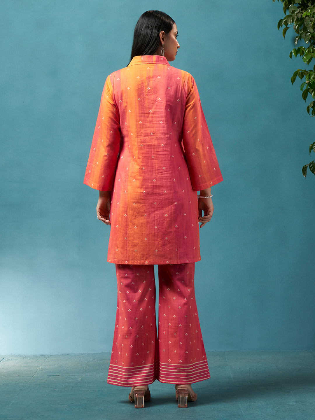 Chamak Peach Cotton Cambric Co-Ord Set