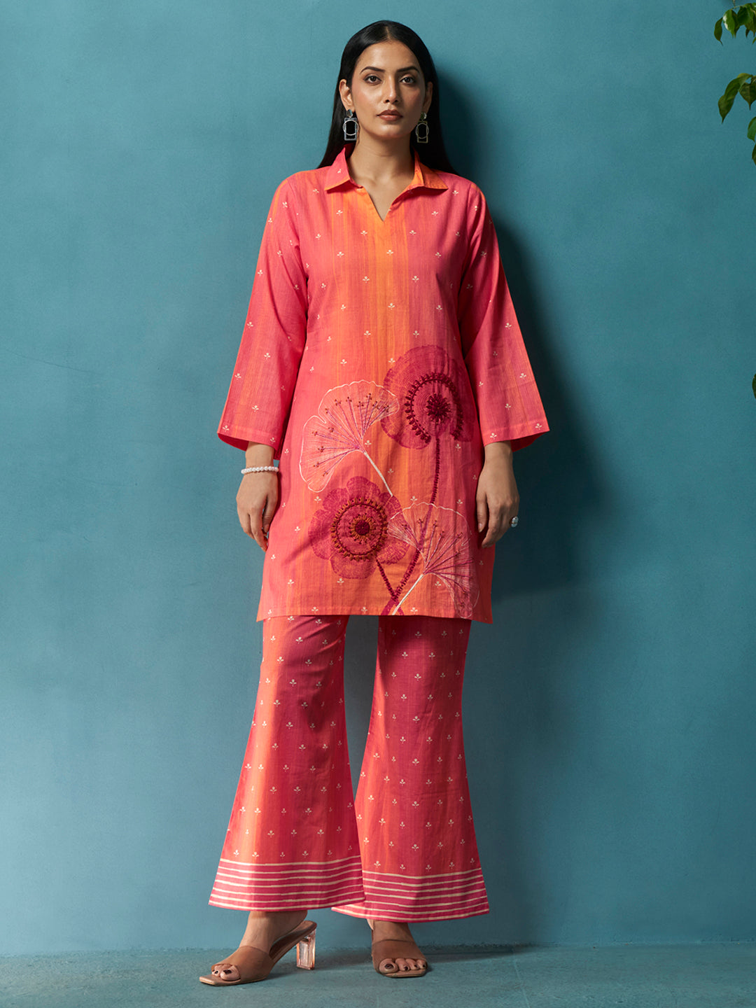 Chamak Peach Cotton Cambric Co-Ord Set