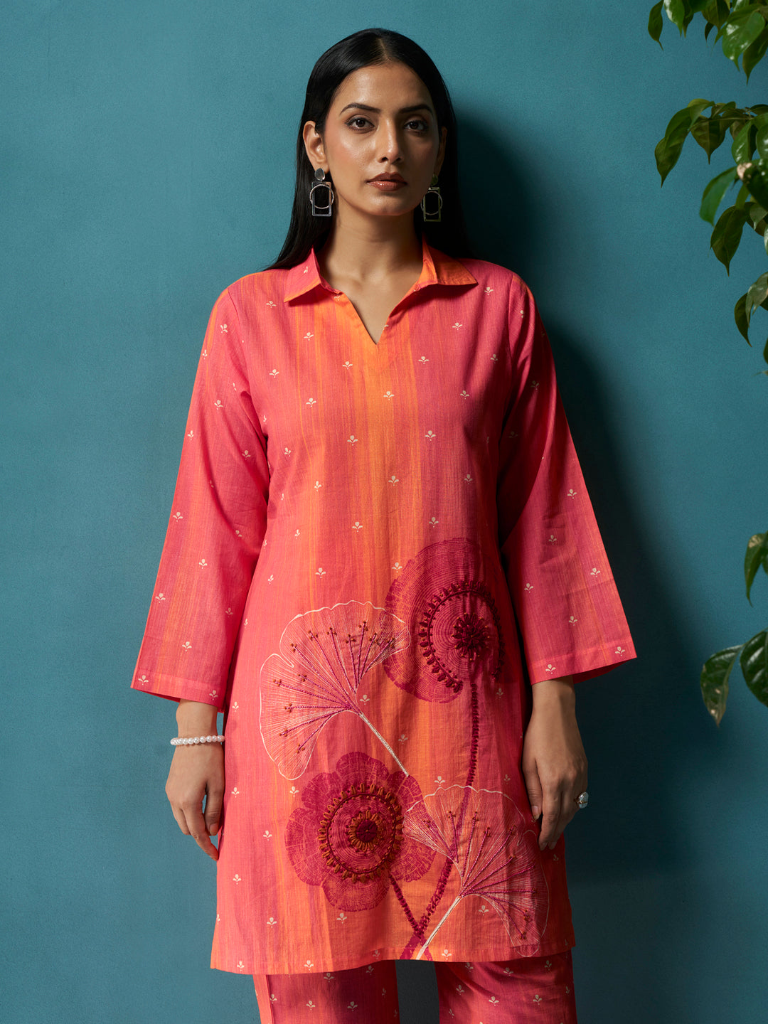 Chamak Peach Cotton Cambric Co-Ord Set
