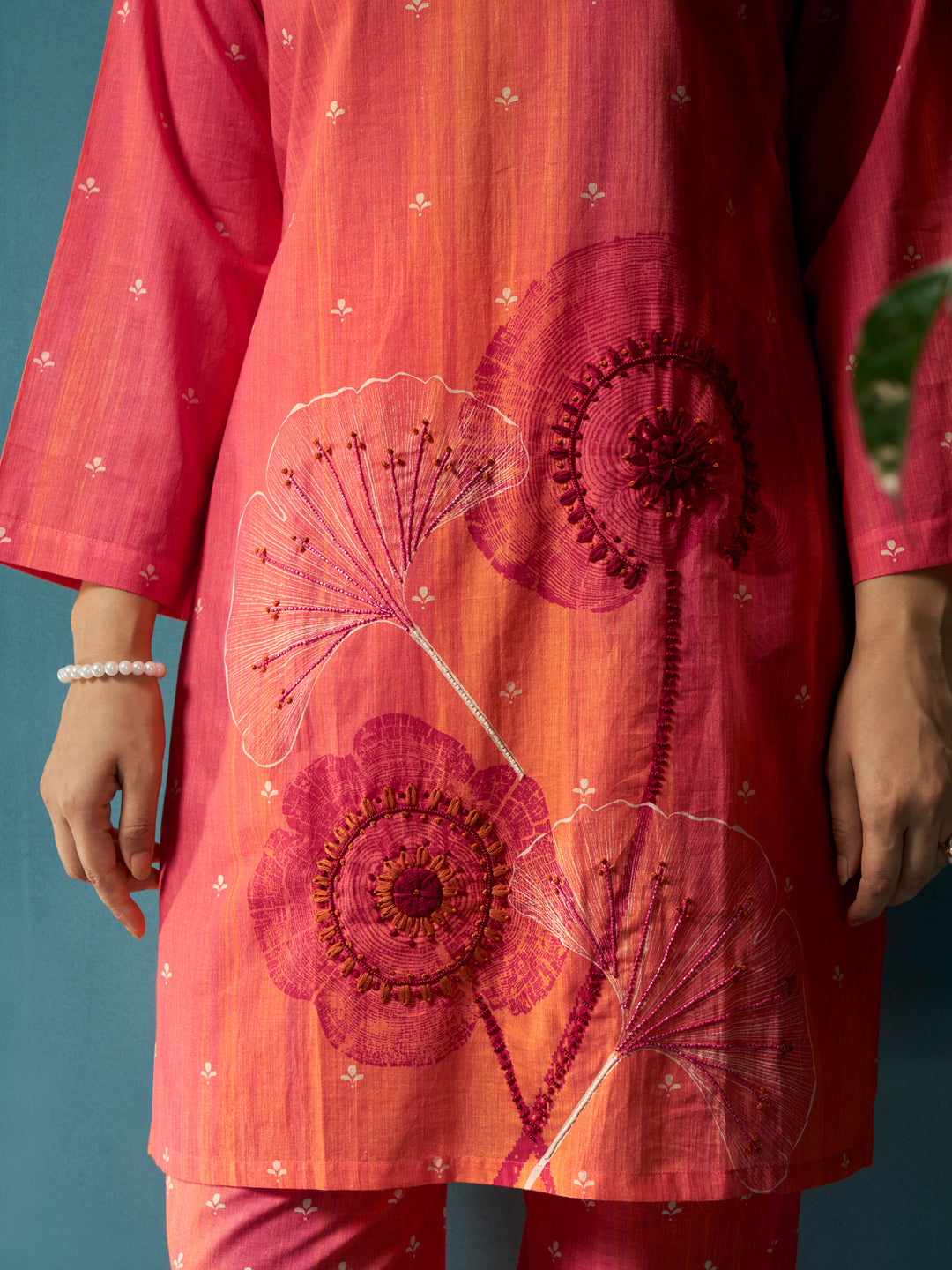 Chamak Peach Cotton Cambric Co-Ord Set