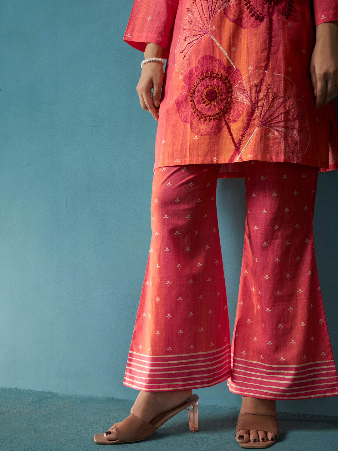 Chamak Peach Cotton Cambric Co-Ord Set