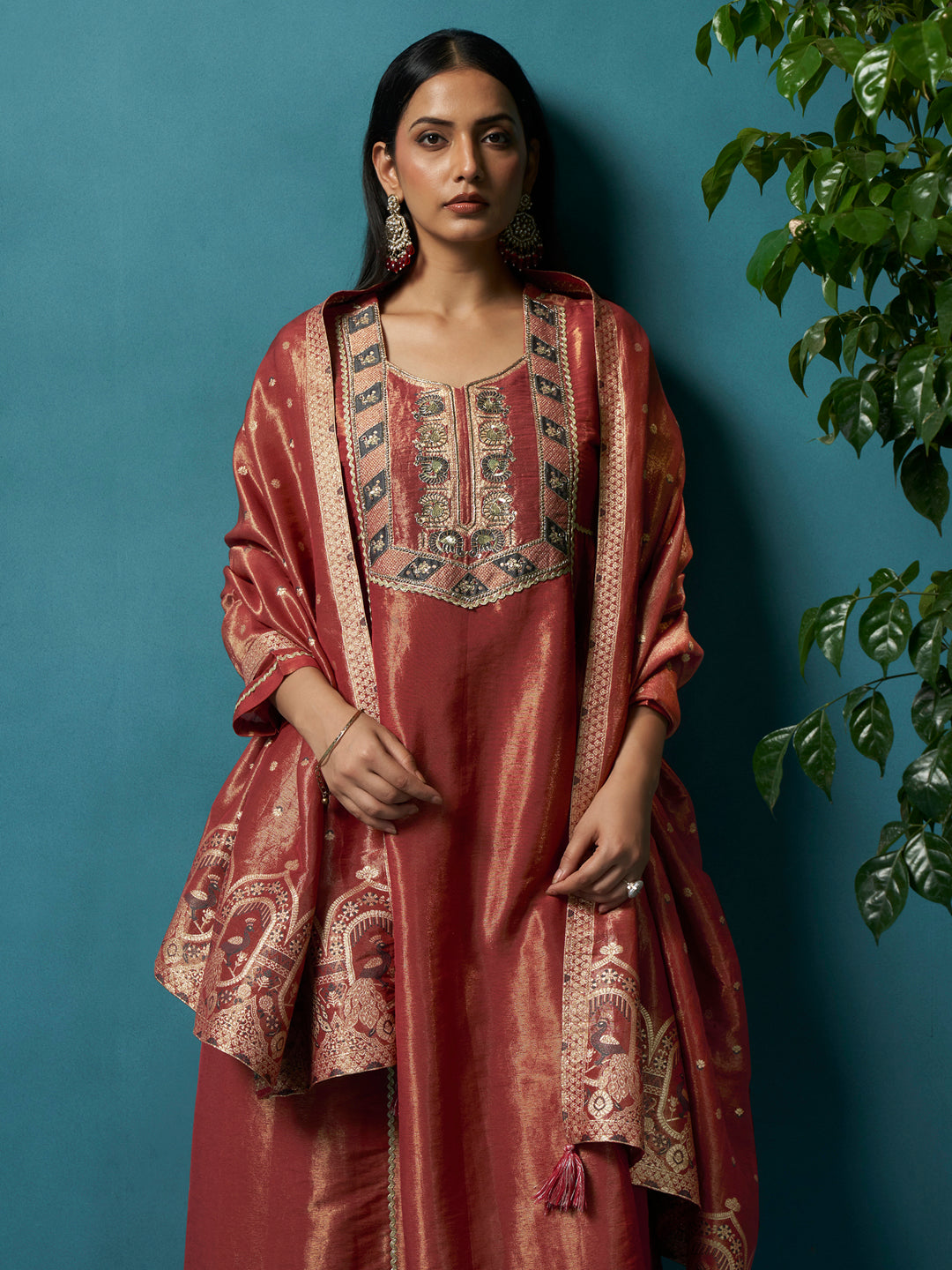 Raat Rani Maroon Shimmer Silk Suit Set