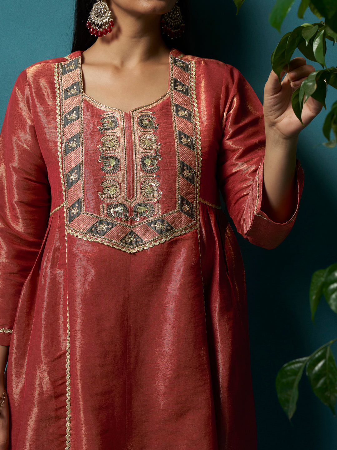 Raat Rani Maroon Shimmer Silk Suit Set