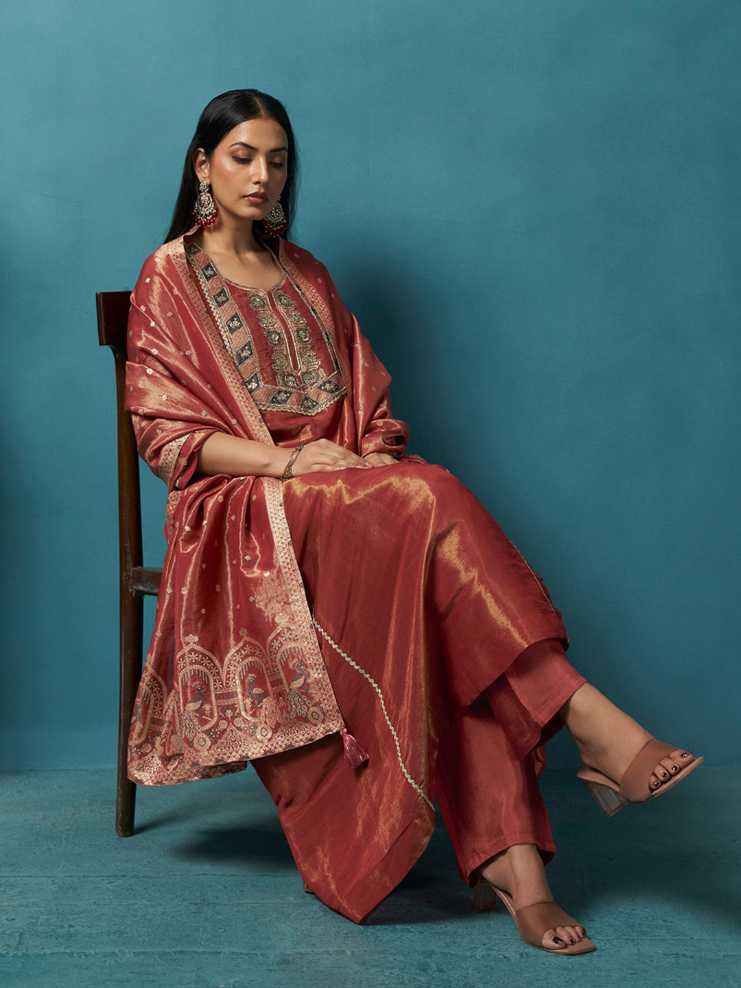 Raat Rani Maroon Shimmer Silk Suit Set