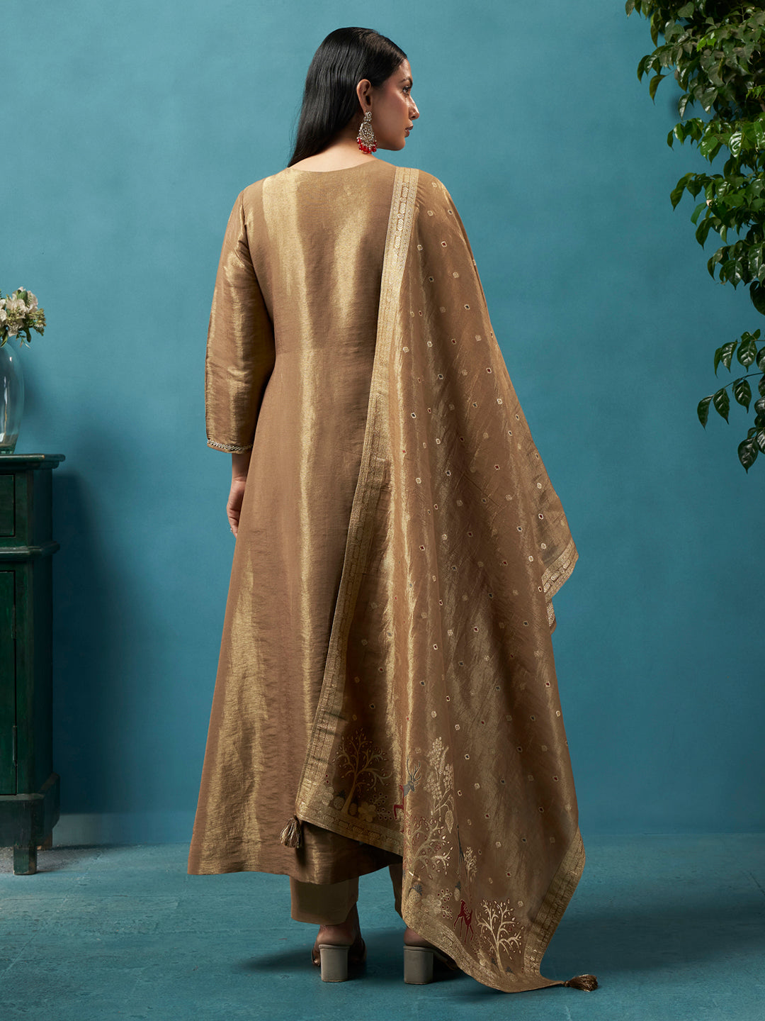 Surmai Gold Shimmer Silk Suit Set