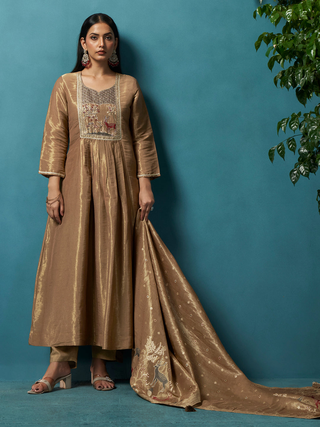 Surmai Gold Shimmer Silk Suit Set