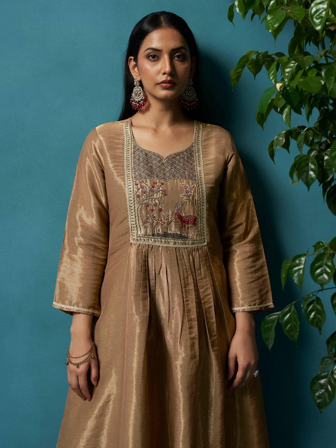 Surmai Gold Shimmer Silk Suit Set