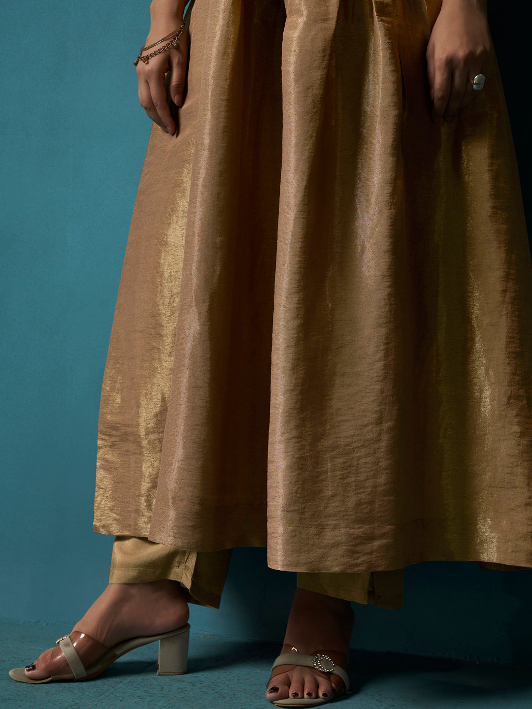 Surmai Gold Shimmer Silk Suit Set