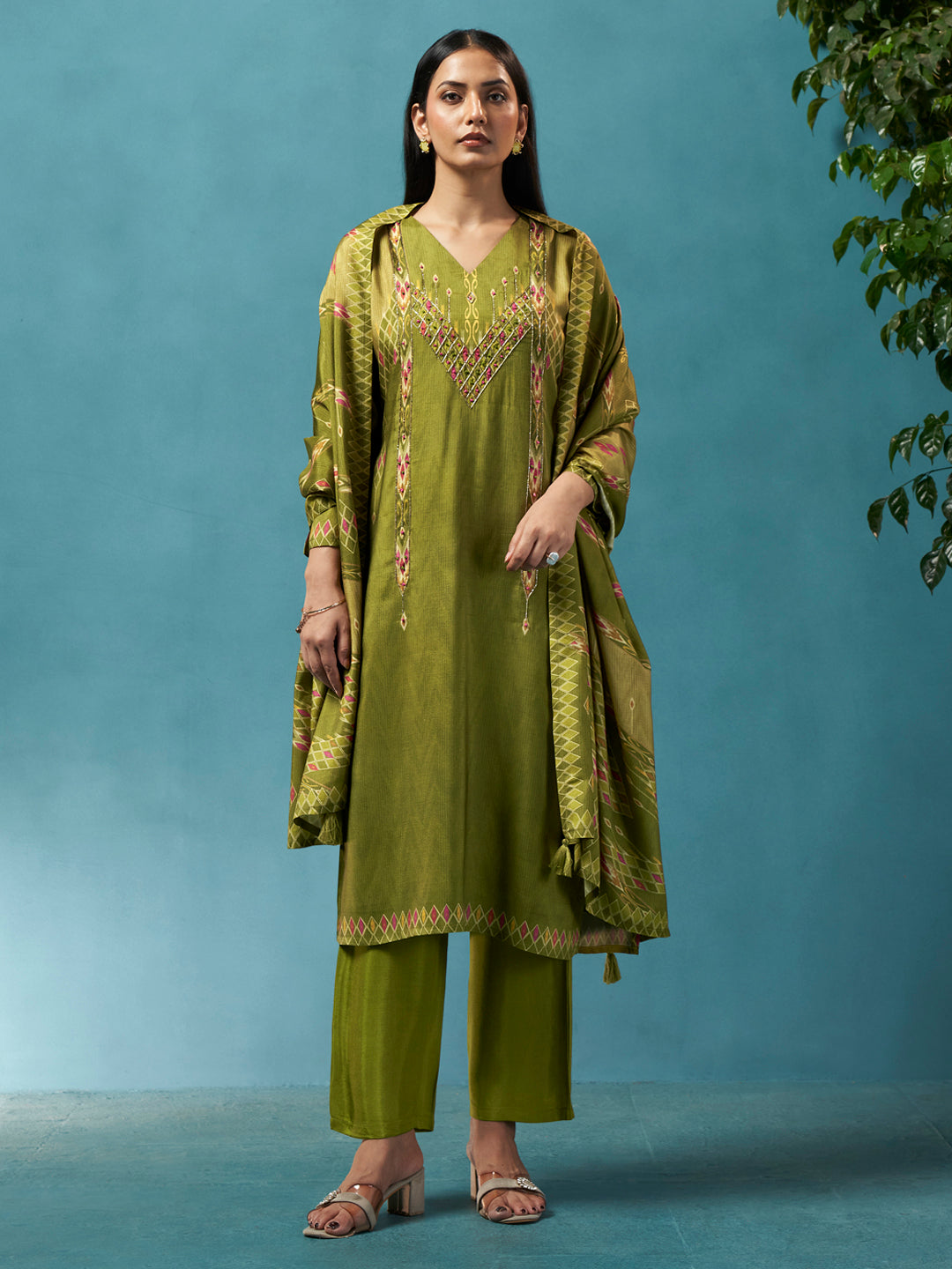 Bageecha Green Muslin Suit Set