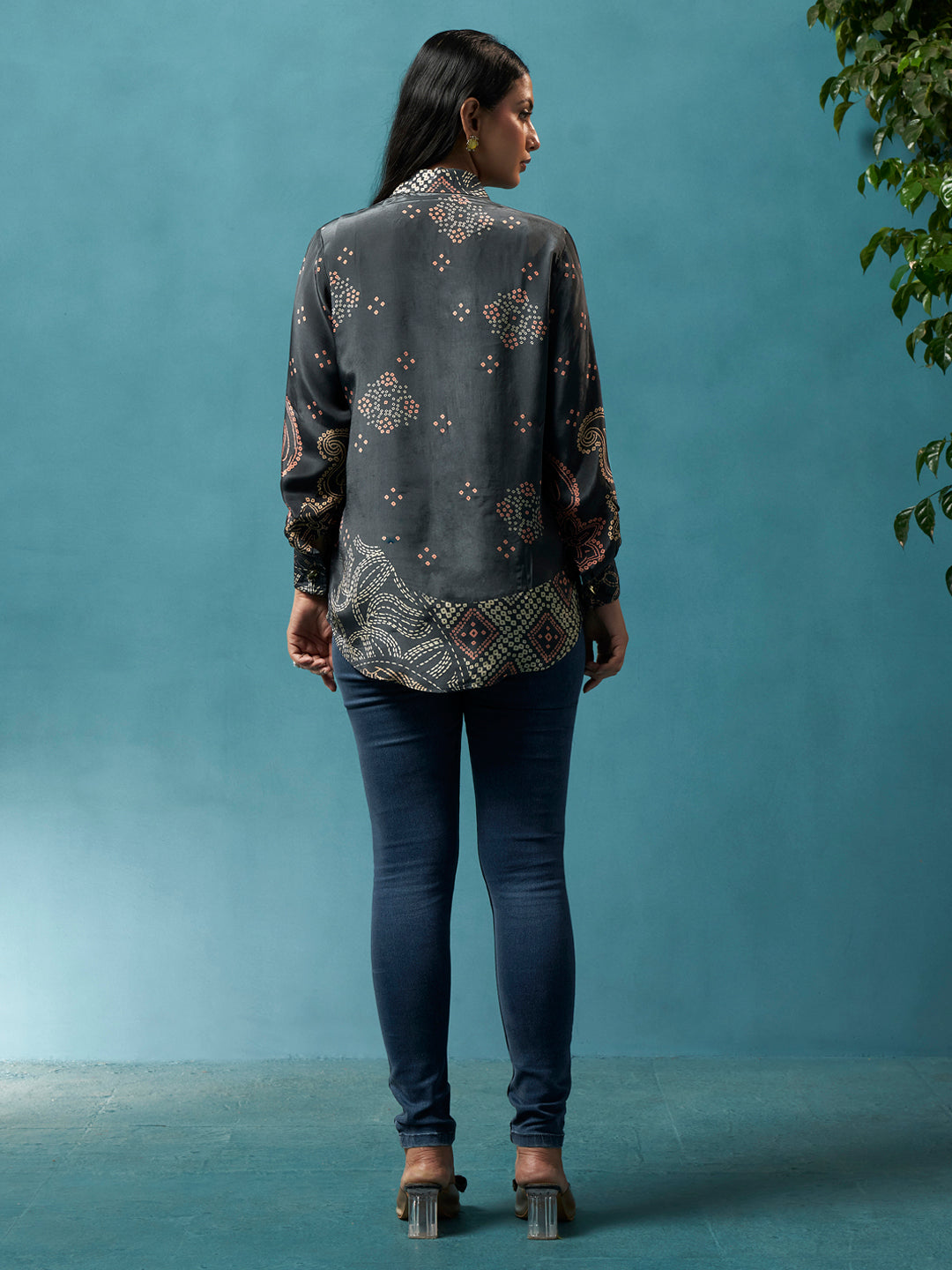 Celeste Black Crepe Printed Shirt