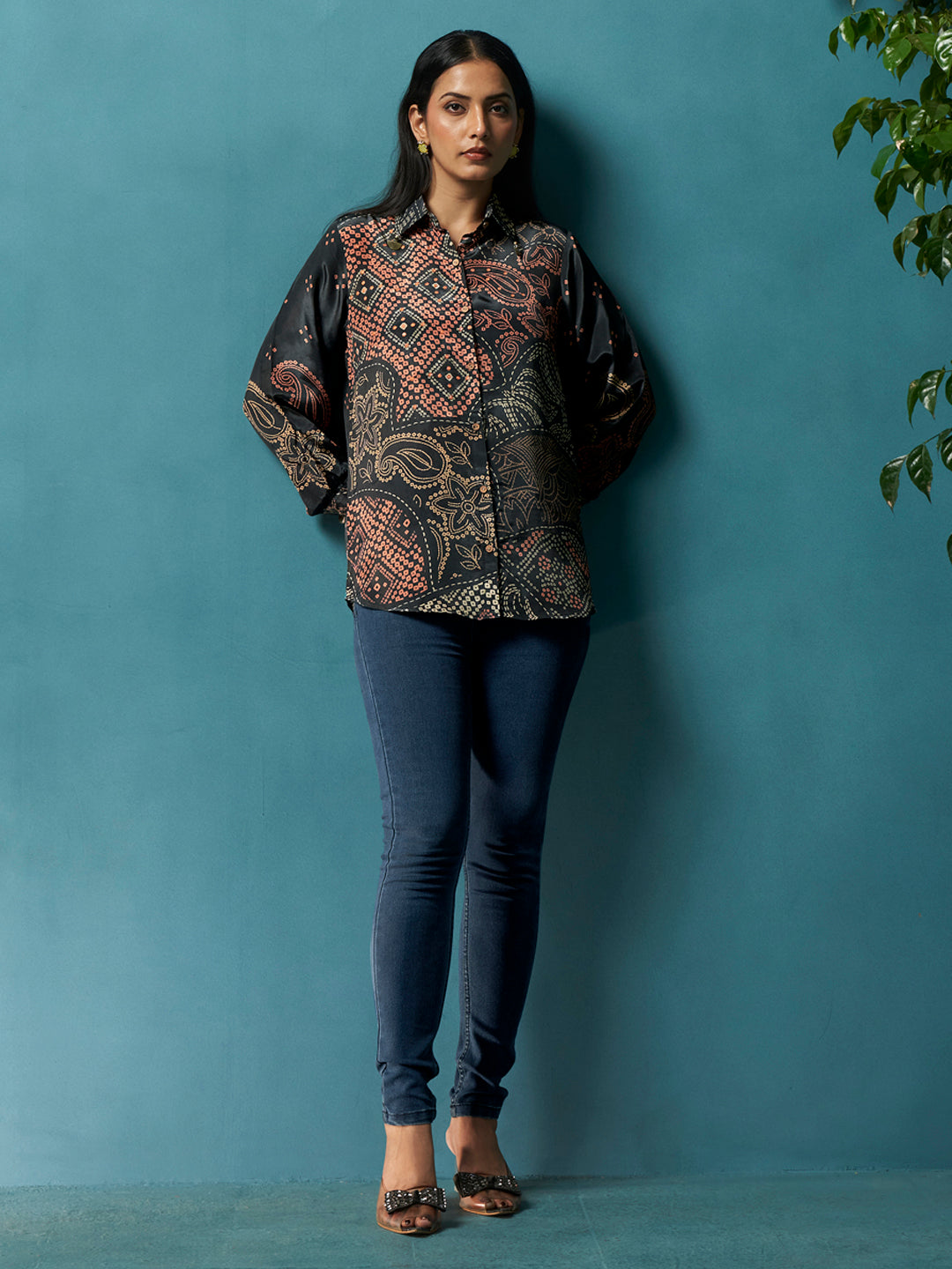 Celeste Black Crepe Printed Shirt