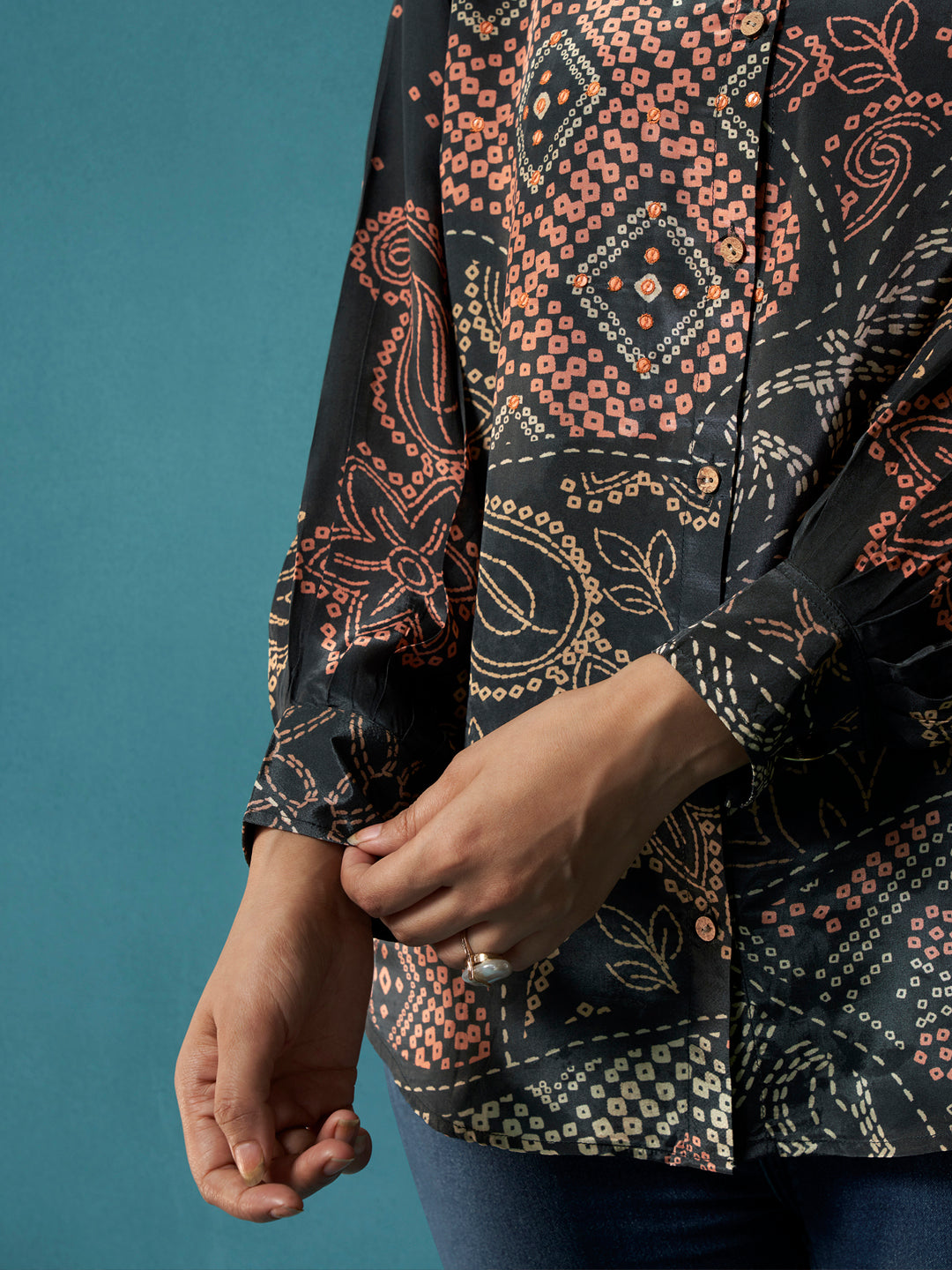 Celeste Black Crepe Printed Shirt